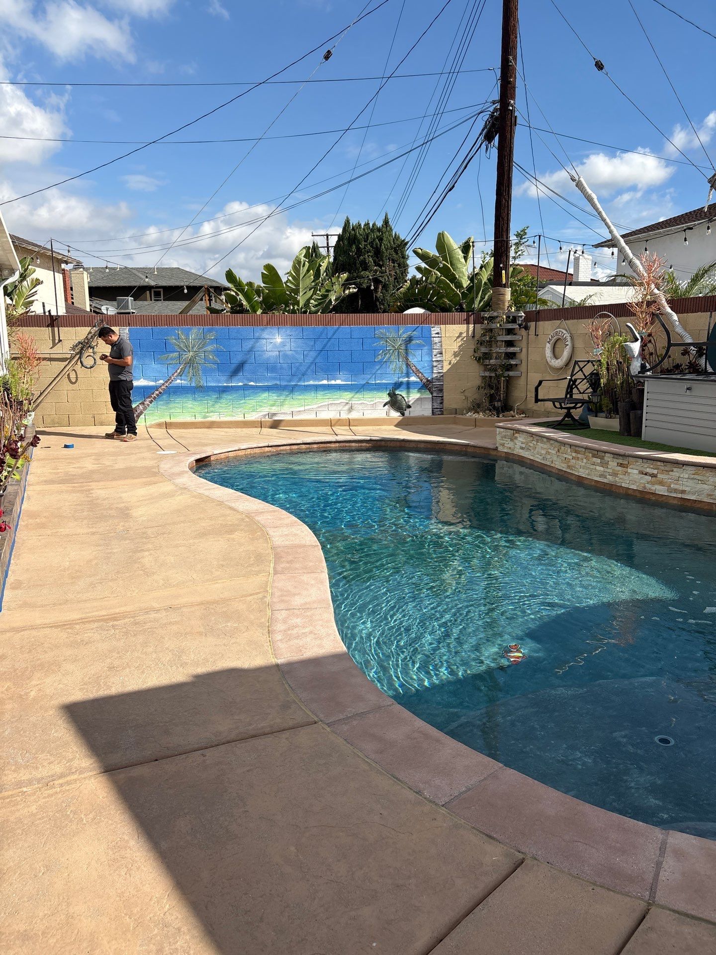 Sandblast & Staining Pool Deck In by La Power Washing Inc