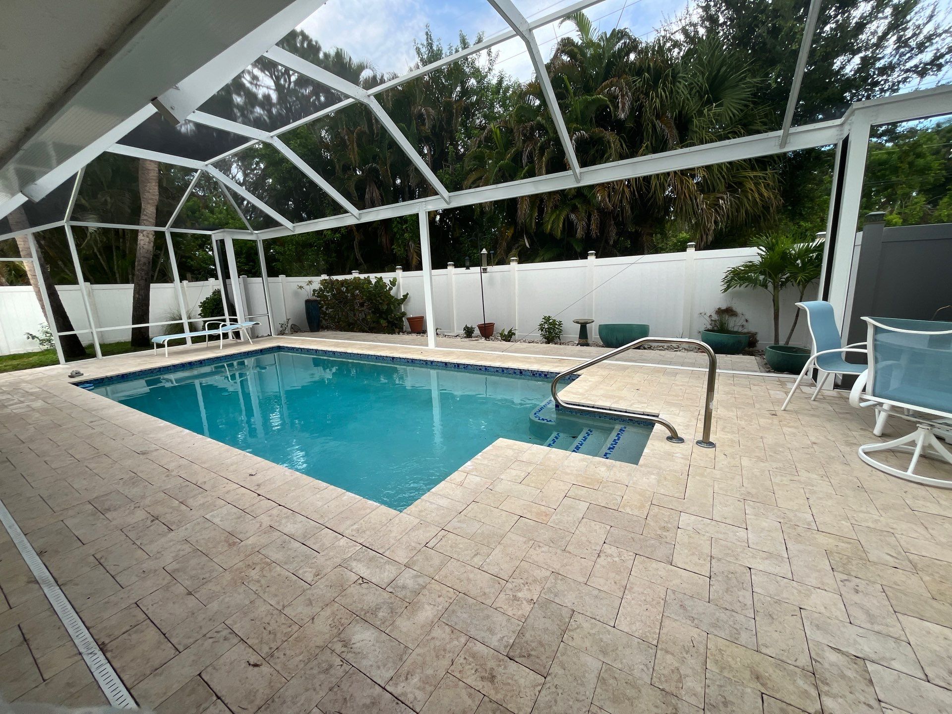 Custom White Pool Enclosure Installation by The Screen Depot, Inc
