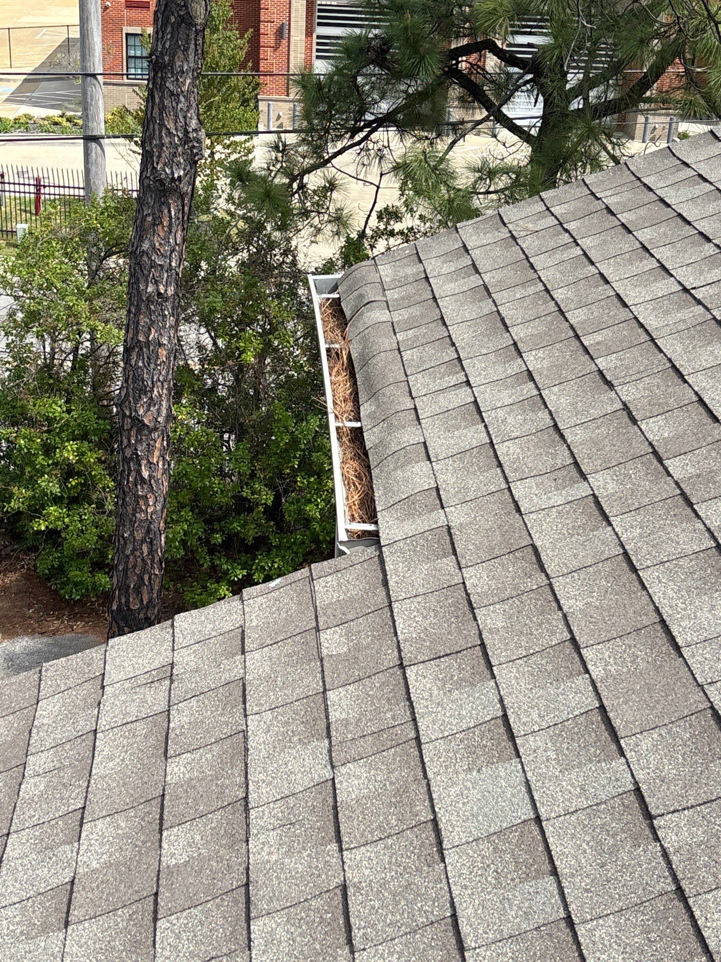 Commercial gutter cleaning Memphis, TN before photo with filled gutters