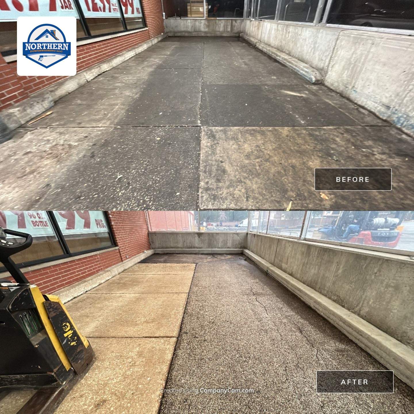 Concrete sidewalk cleaning and degreasing by Northern Power Washing LLC.