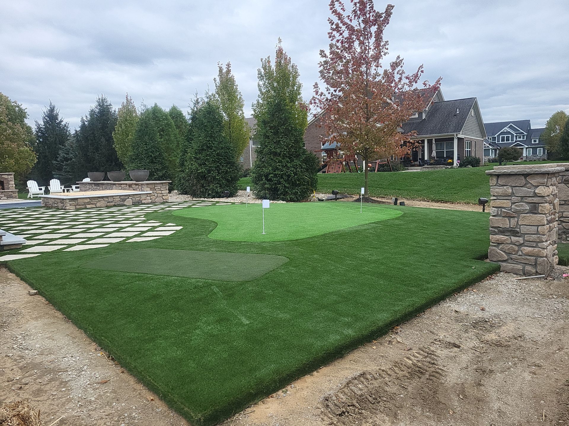 Residential Golf Green and Modern Paver Patio Installation in Centerville by Southwest Greens Midwest