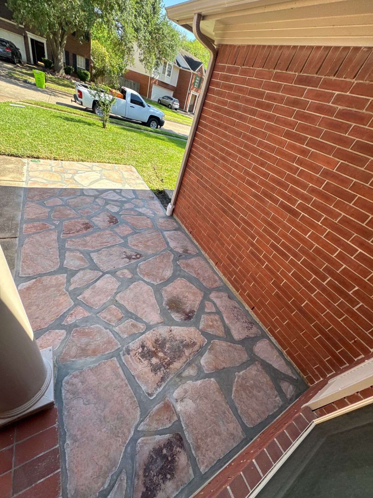 🏡 Mary Gray’s Entrance Transformation — Flagstone, Trim & Gutter Service by Texas Urban Elements