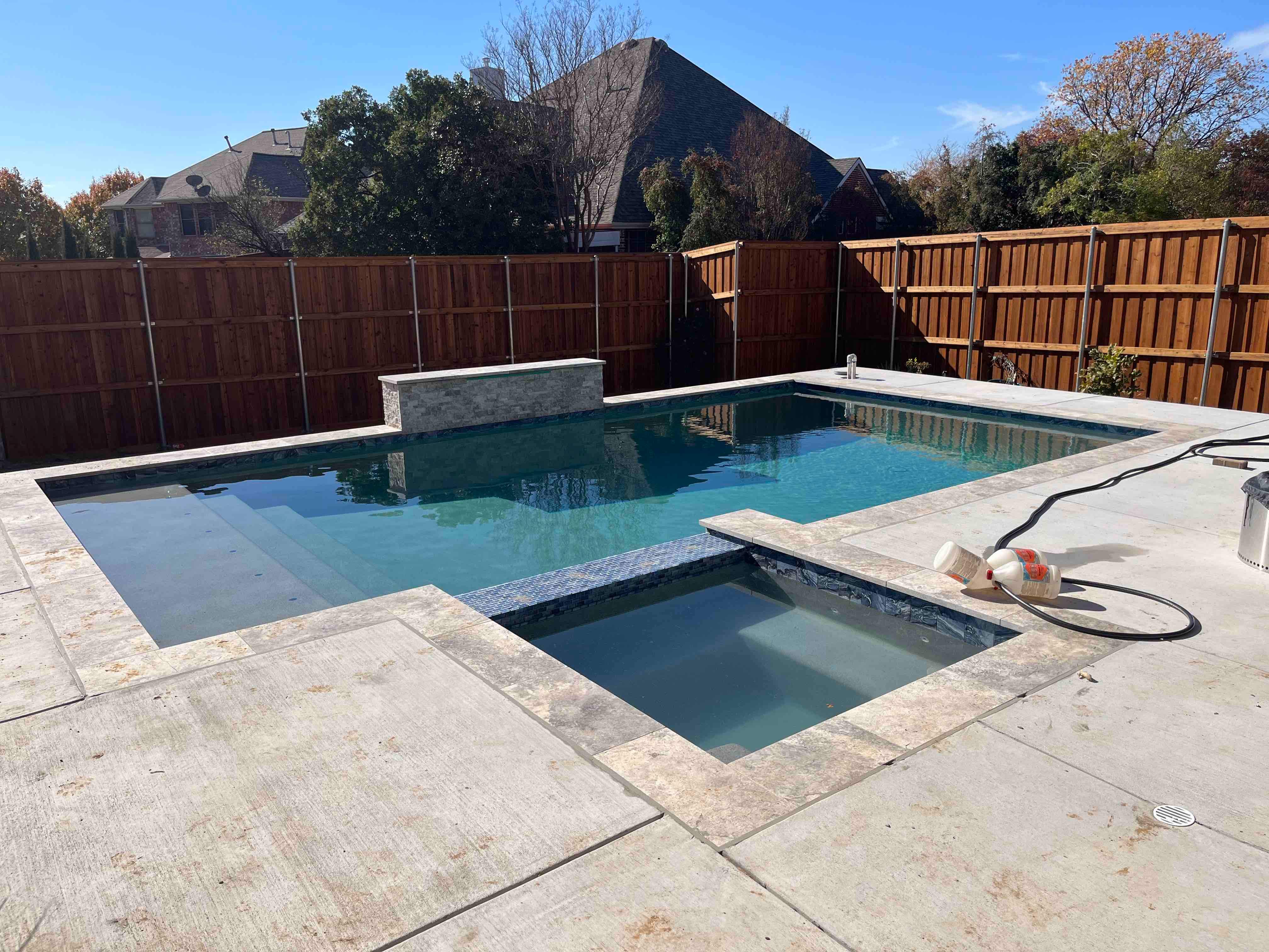 Geometric Pool with Raised Spa by Pinnacle Pools and Spas - DFW