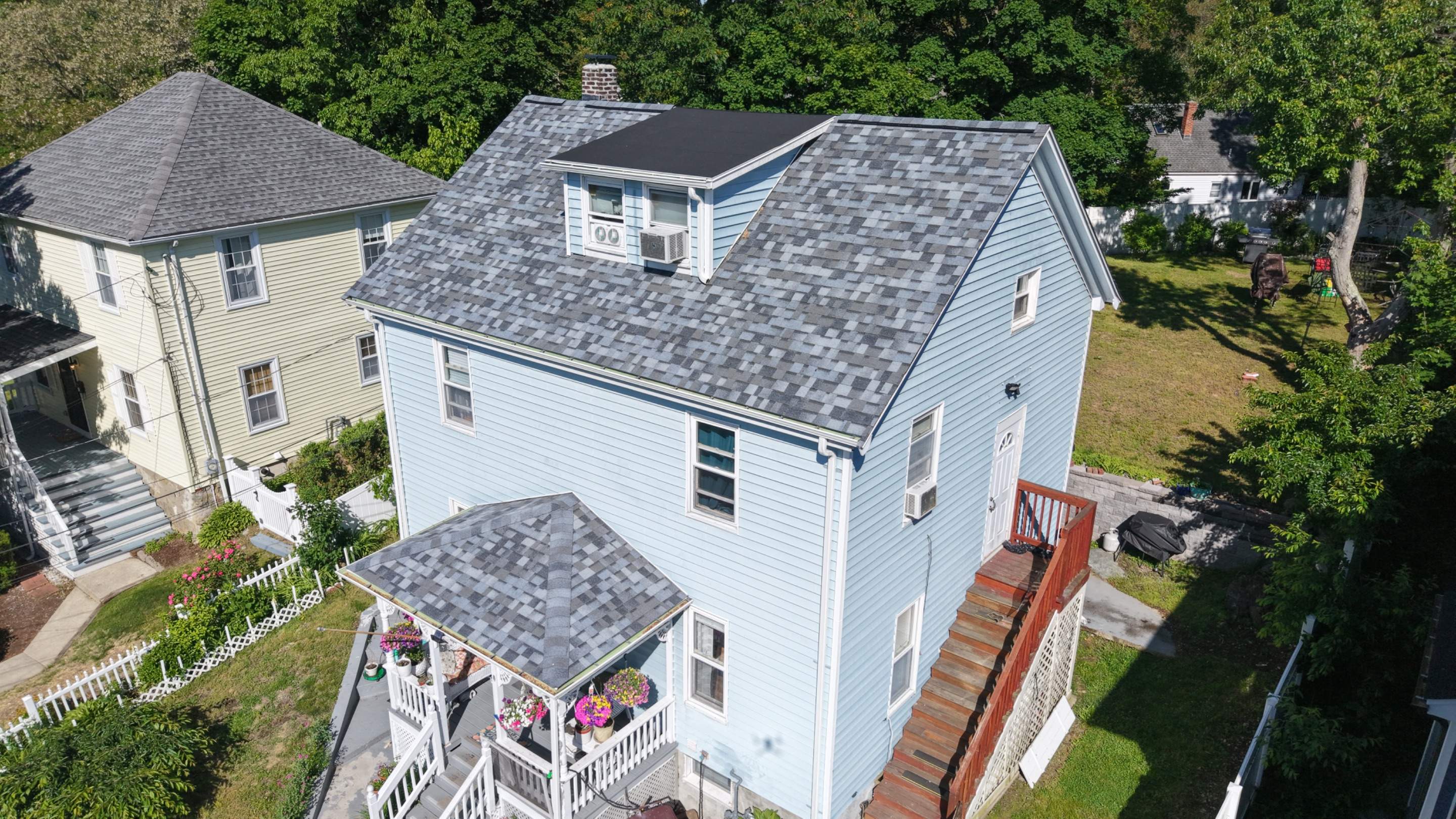 Full Roof Replacement in Dedham, MA – Owens Corning Duration Designer, Pacific Wave with EPDM Flat Dormer by JOHNNYS PRO