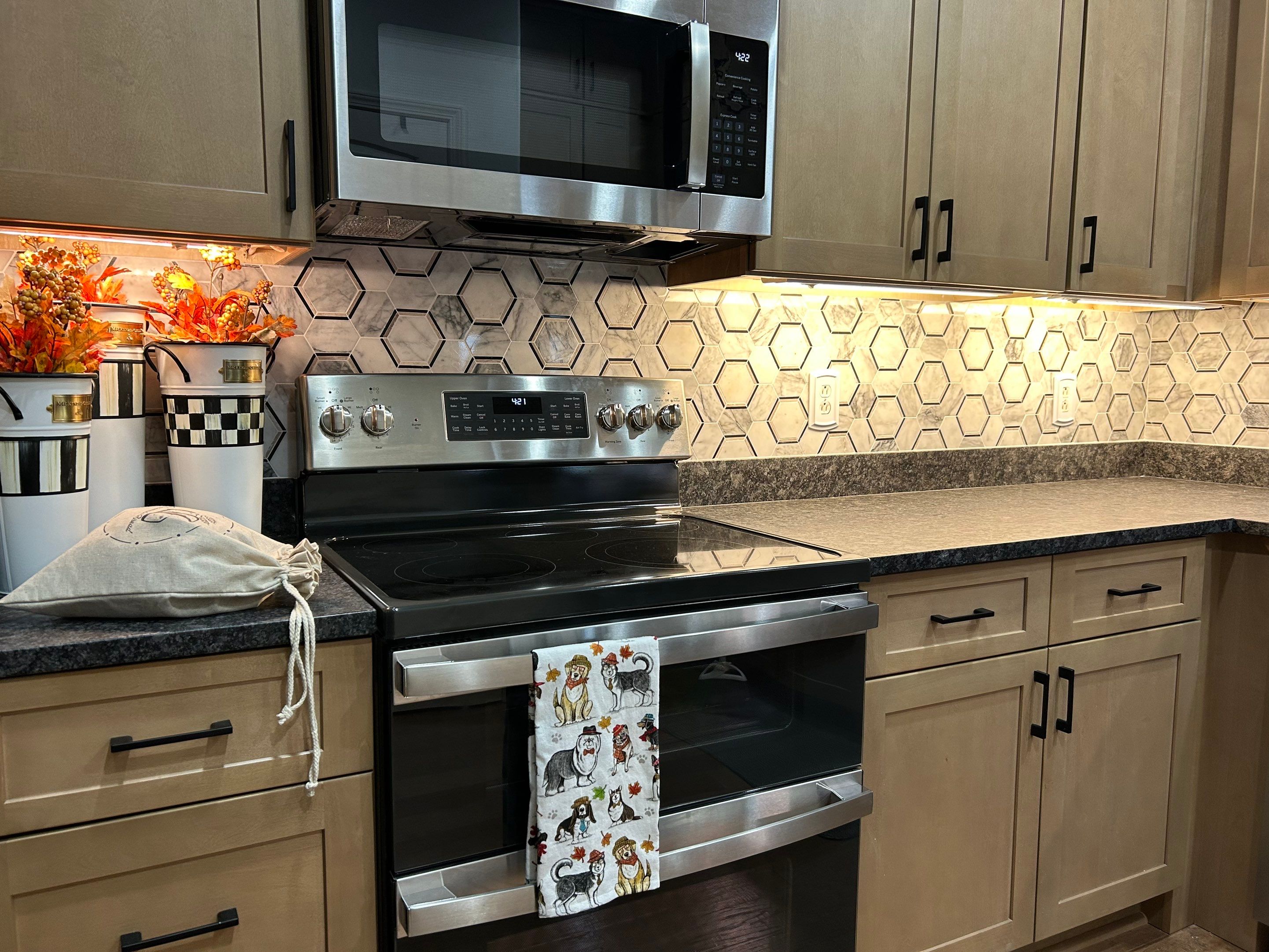 Hexagonal Marble Backsplash  by Footprints Floors of Nashville