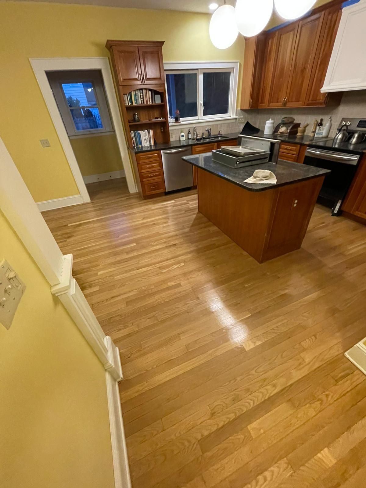 Hardwood floor repair and refinish using Duraseal Natural Stain with Semi Gloss Finish by Footprints Floors Morristown