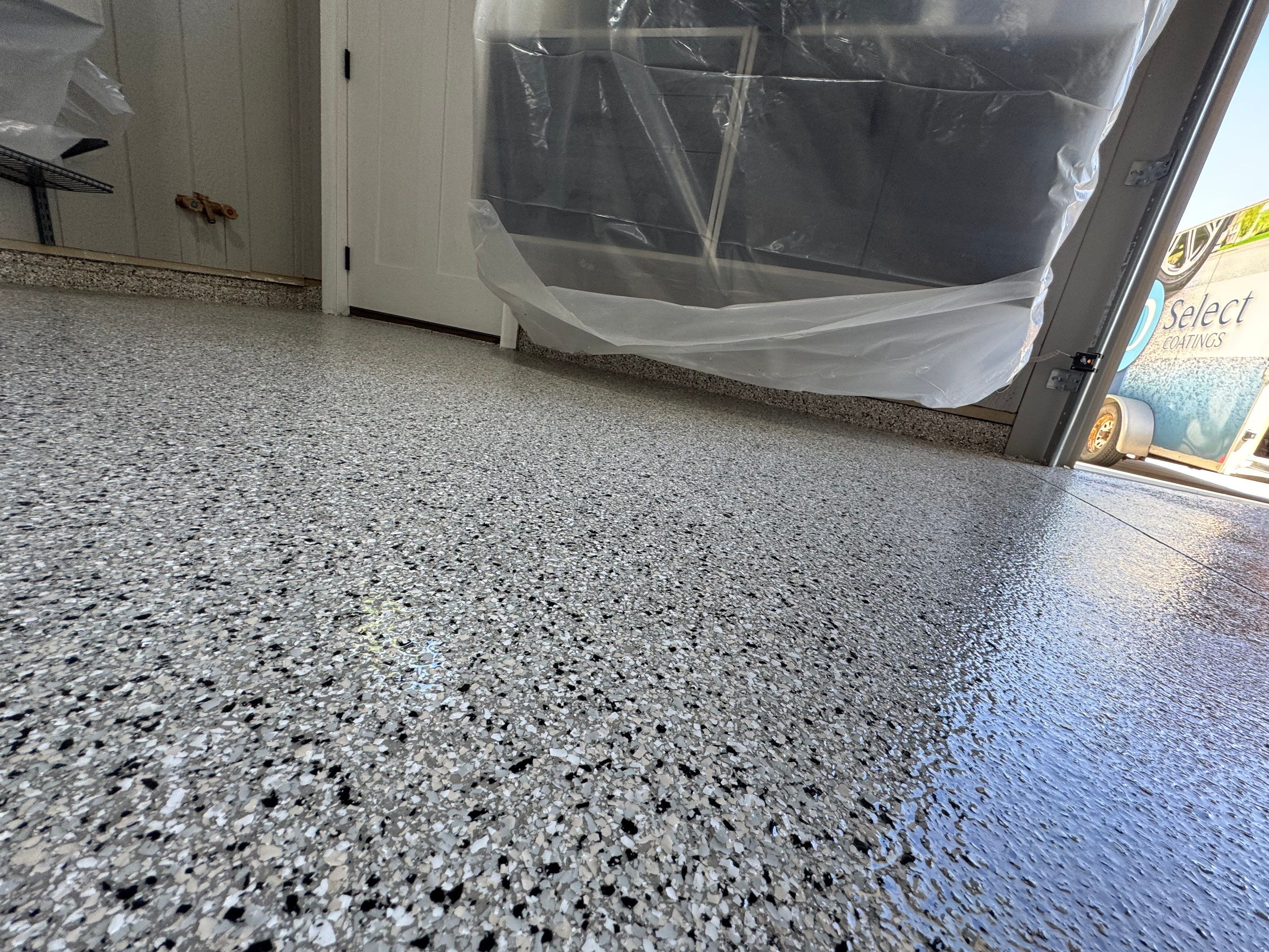 High-Gloss Grey Epoxy Floor Coating for Inwood Garage by Select Painting, Coatings & Garage Cabinets