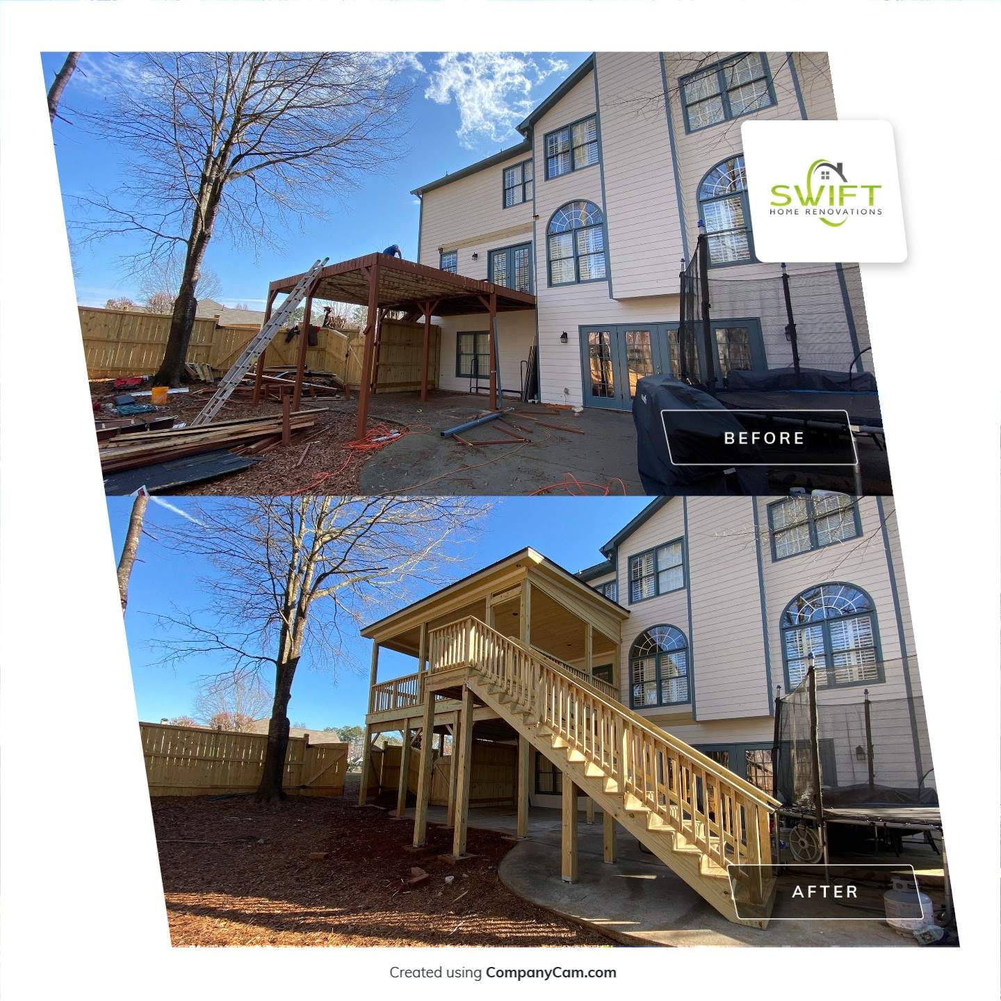 Covered Porch Addition and Custom Privacy Fence Installation in Alpharetta by Swift Home Renovations