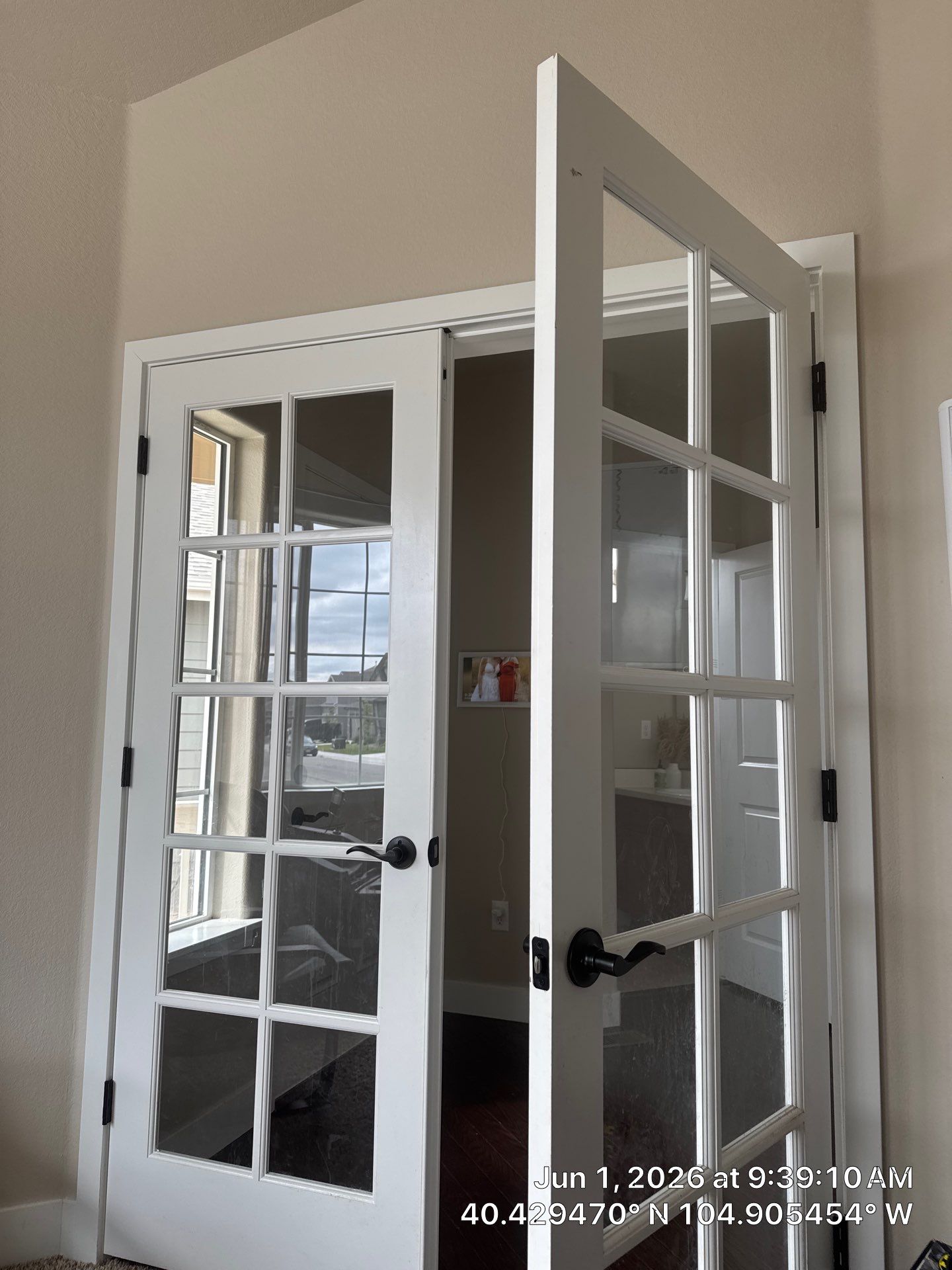 Custom Home Office Setup Featuring New French Doors and Windows by CompanyCam Sales Demo