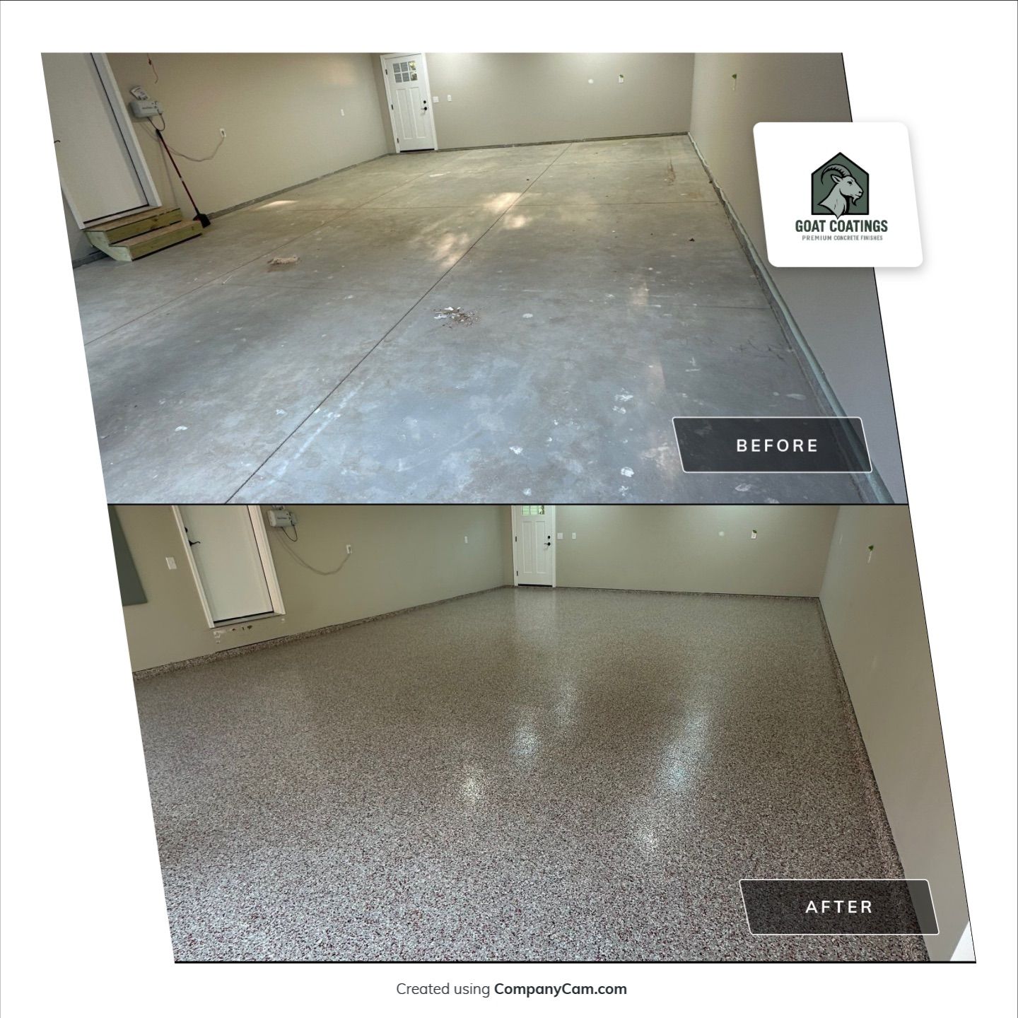 GO BIG RED: Custom Flake Epoxy Garage Floor in Lincoln by Goat Coatings