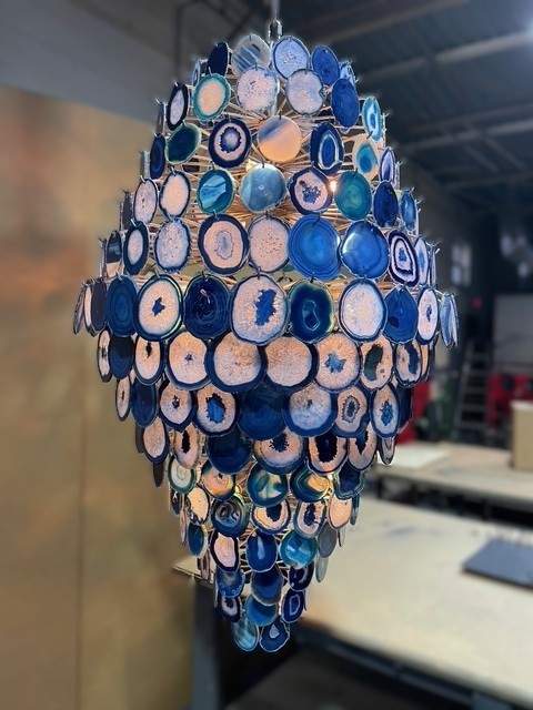 Custom Agate Chandelier and Sconce Lighting Installation by Solara Custom Living
