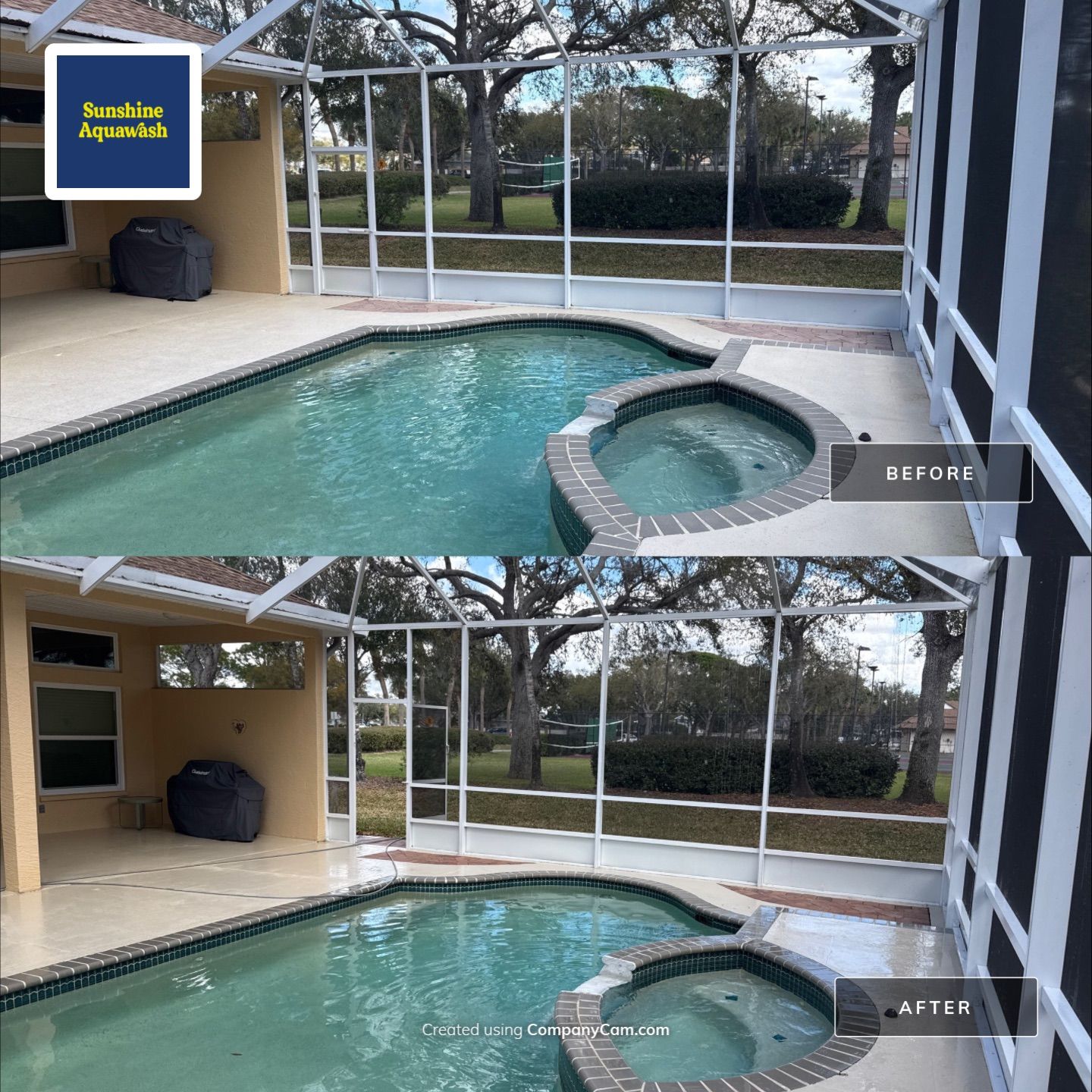 Painted Pool Deck, Pool Cage & Exterior Surface Cleaning in Creekwood – Bradenton, FL by Sunshine AquaWash