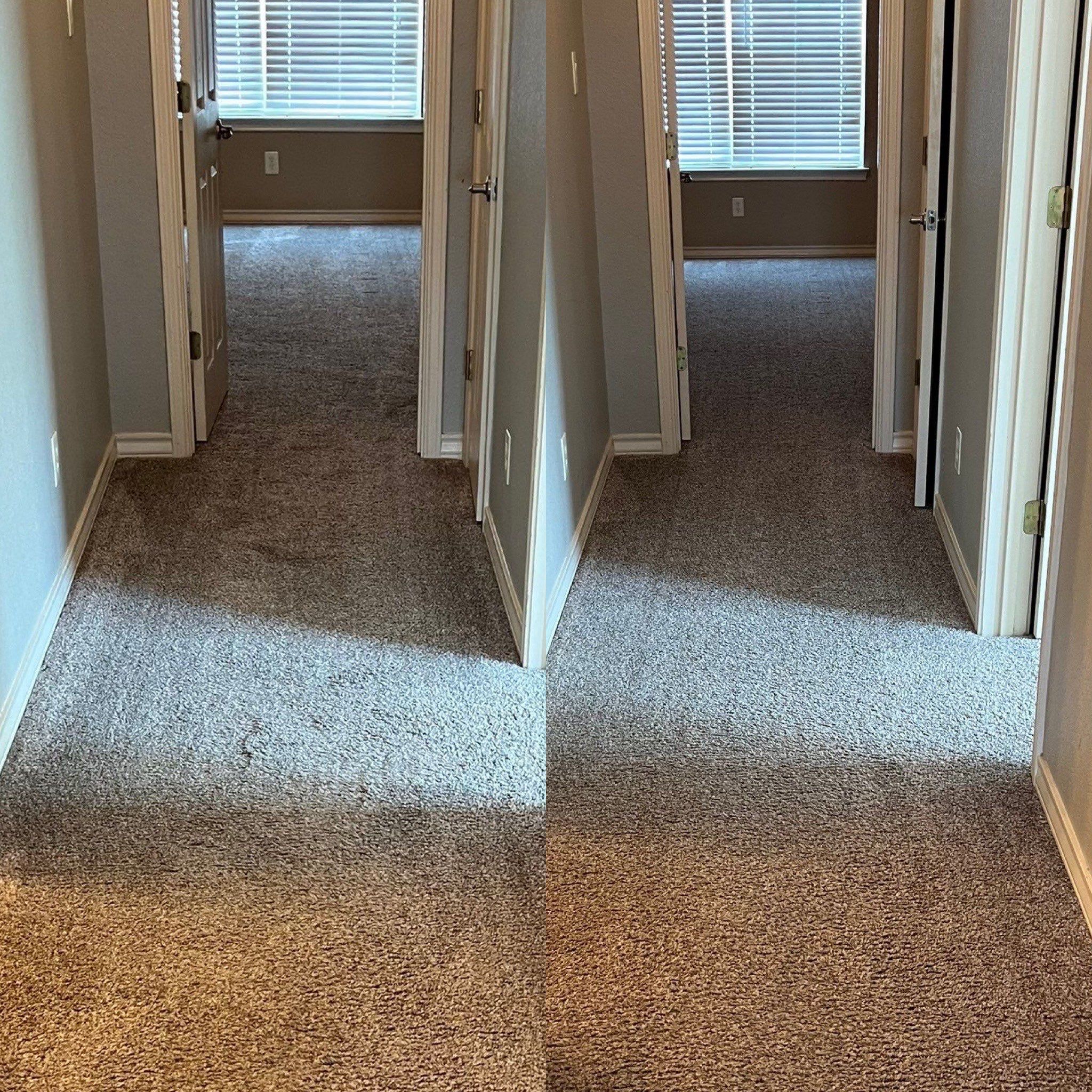 the carpet cleaning service is removing dirt and stains from carpeted hallways making the surfaces look clean and refreshed