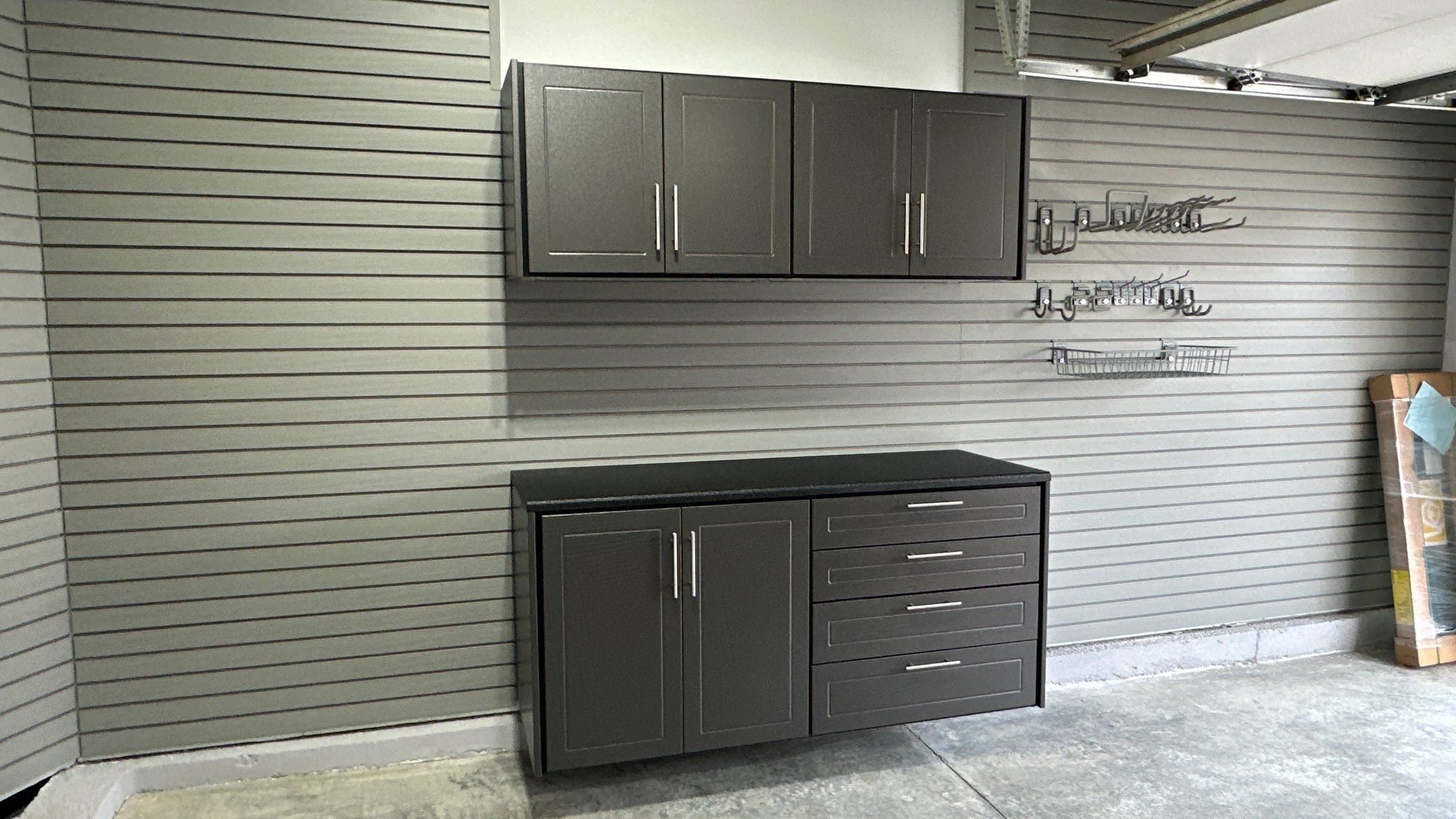 Jeff B got a beautiful combination of Cabinets and Slatwall by Banner Garage