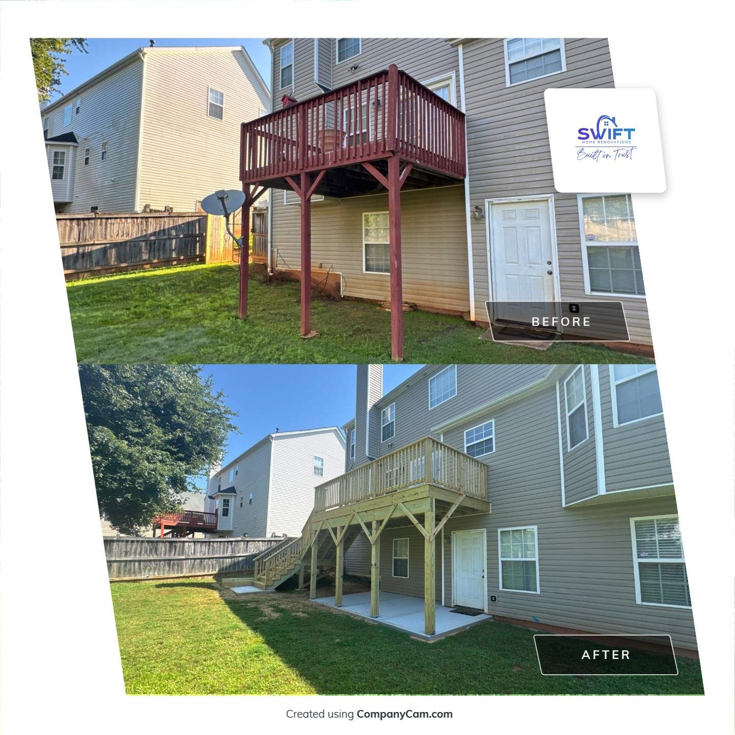 Backyard Deck Expansion & Custom Staircase Installation in Suwanee. by Swift Home Renovations