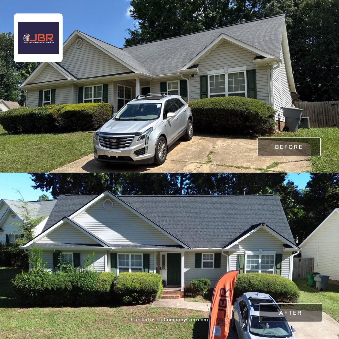 Roof and gutter replacement by hail and wind damage by Just Brilliant Restoration JBR
