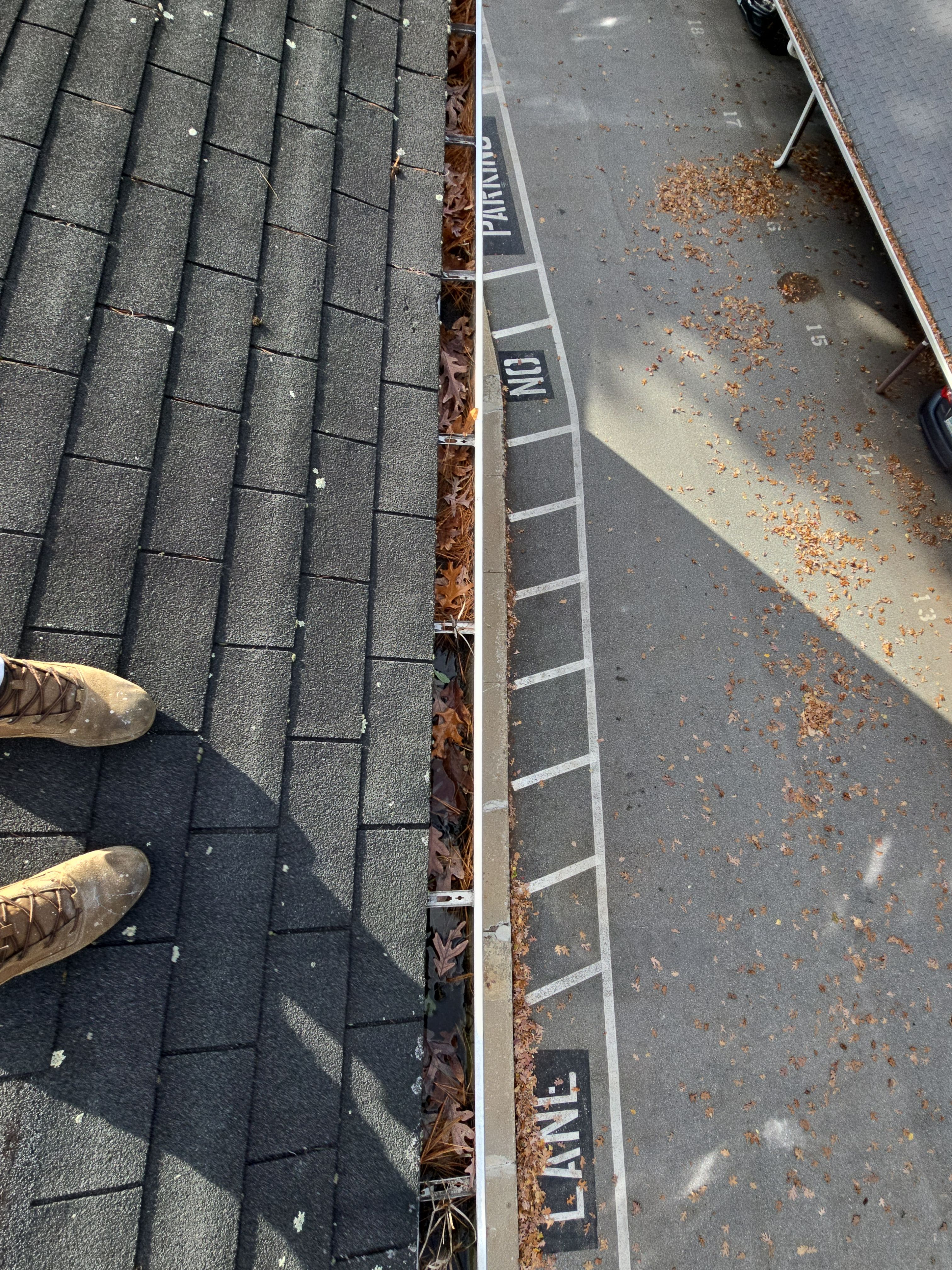 Commercial gutter cleaning New Hampshire before photo with filled gutters