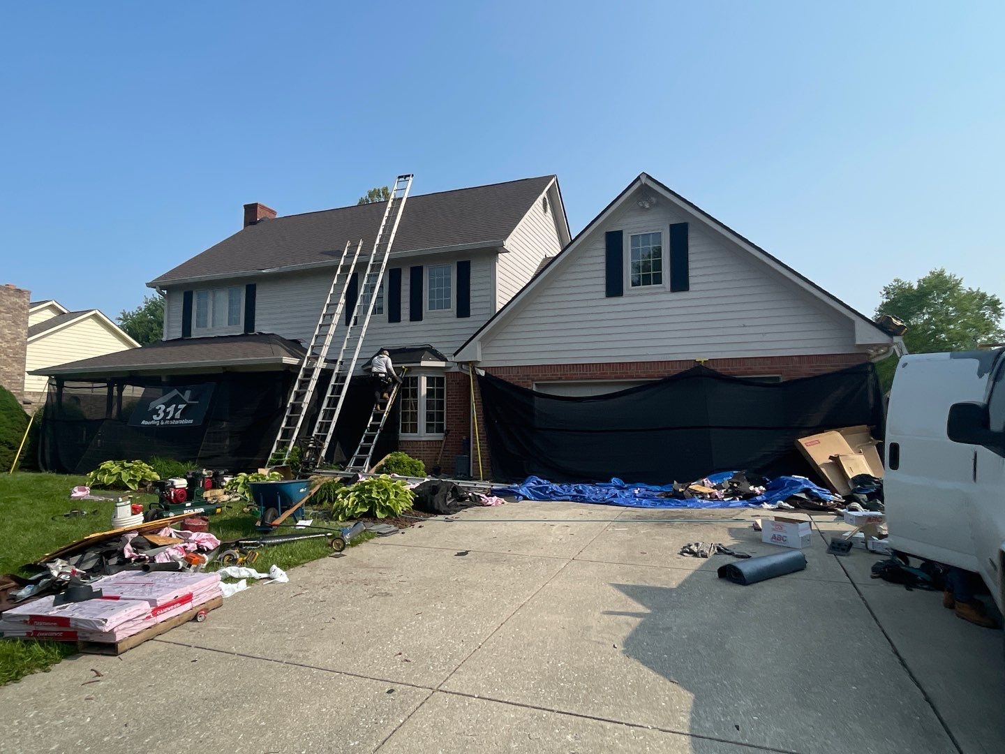 Tornado damage in Whiteland. Roof replacement, James Hardie siding, exterior paint, gutters, windows, doors by 317 Roofing & Restorations