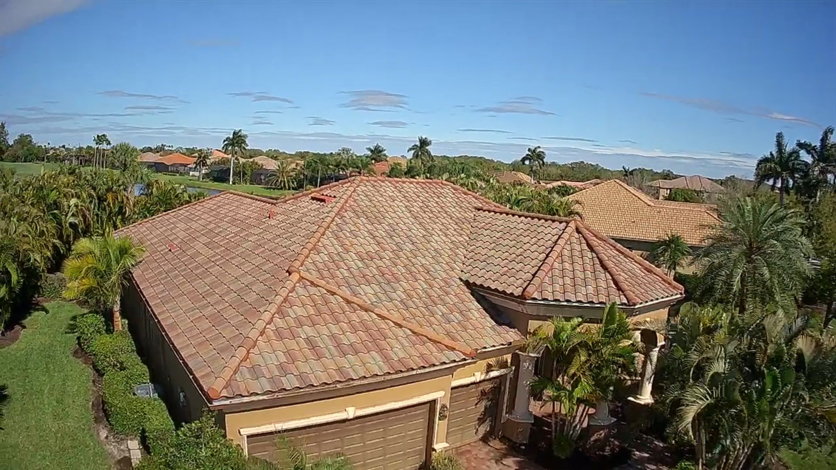 This project focused on a full gutter clean-out to restore proper water flow and prevent overflow issues.  Our scope of work included: 	•	Removing heavy leaf and pollen buildup from the gutter system 	•	Clearing out clogged sections along the rear gutters near the pool cage, where debris tends to accumulate more heavily 	•	Inspecting and cleaning the front gutter guards, which had several blocked areas restricting water flow 	•	Ensuring all downspouts and channels were flowing properly after service  Even with gutter guards installed, debris like pollen, shingle grit, and fine organic matter can still build up over time—especially in Florida’s environment. Regular maintenance helps prevent water damage, overflow, and staining on exterior surfaces.  Another thorough job completed by Sunshine AquaWash® – keeping homes protected from top to bottom. by Sunshine AquaWash