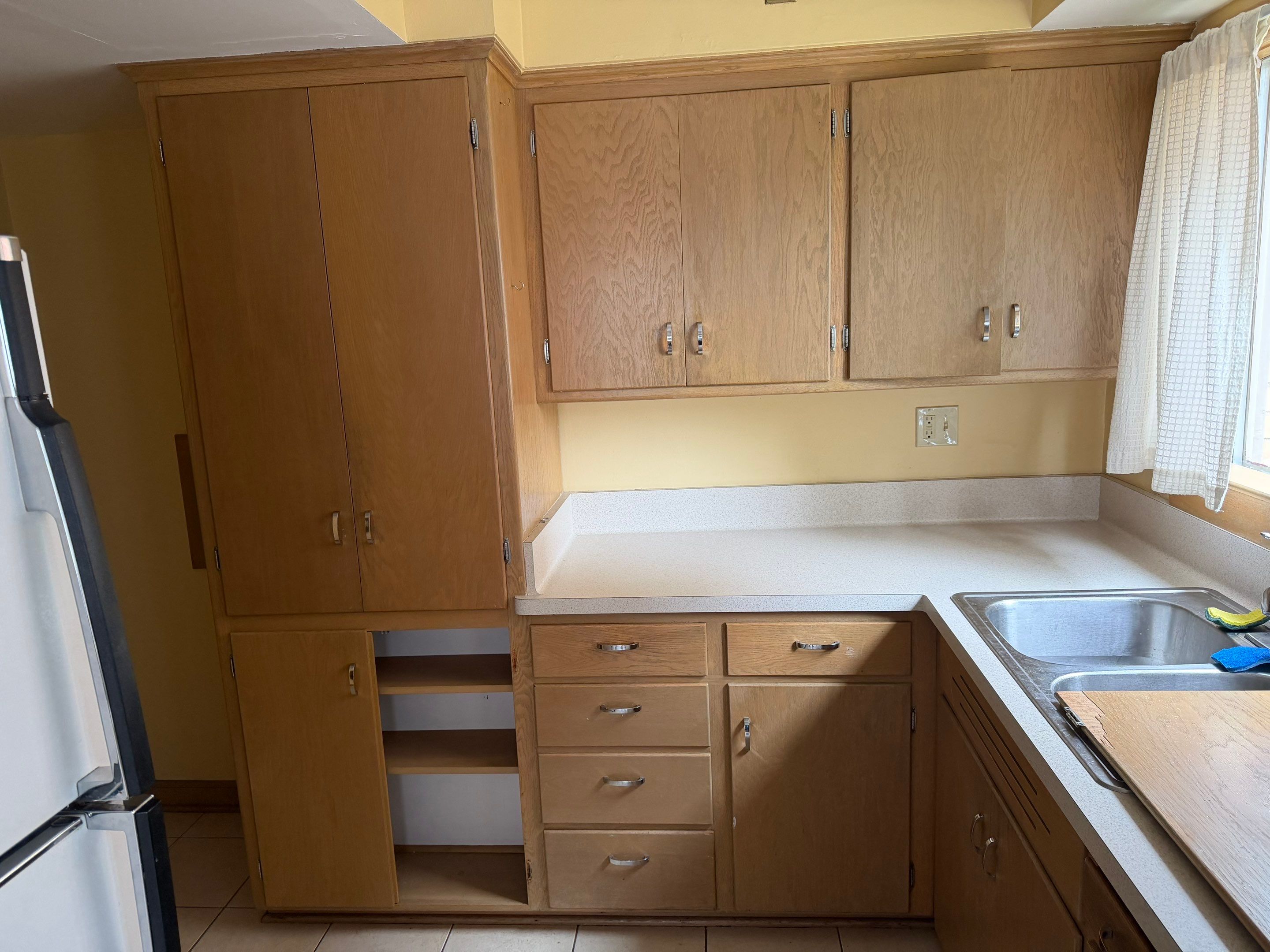 Before · cabinet fronts and original wood grain