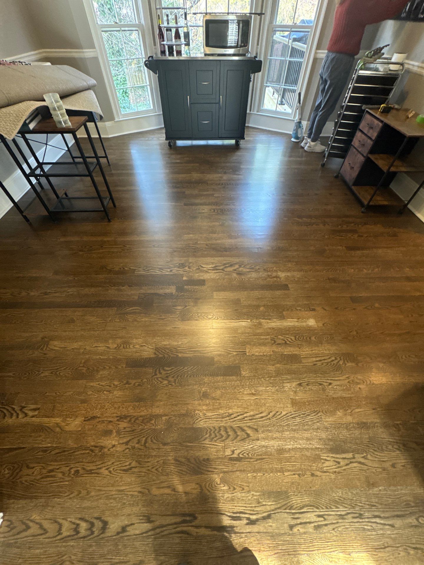 Dark Walnut Hardwood Floor Refinishing and Cabinet Painting in Atlanta by Swift Home Renovations