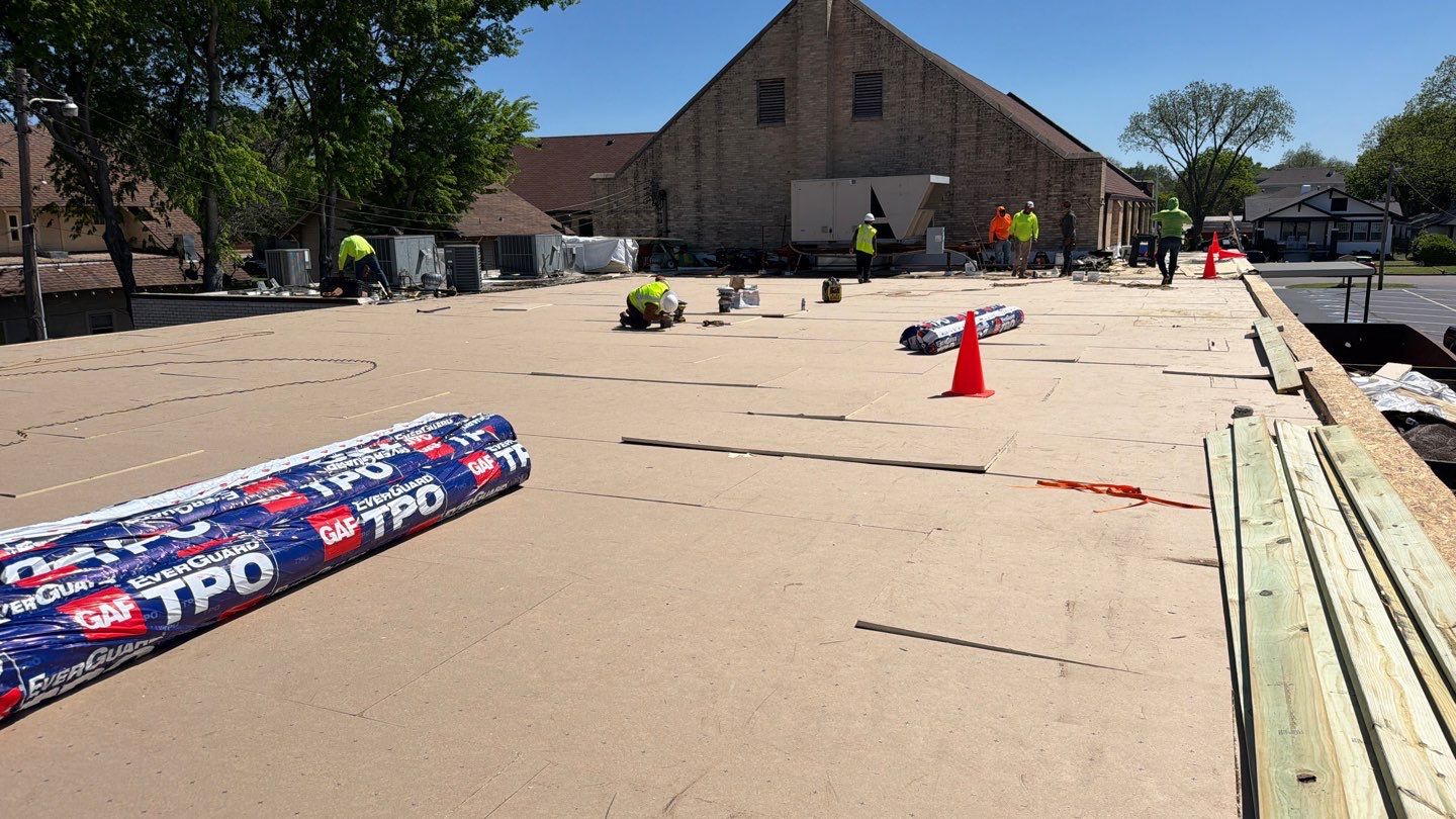Commercial TPO Roof Replacement in Ardmore for McLish Church by BANA Roofing and Solar Supply