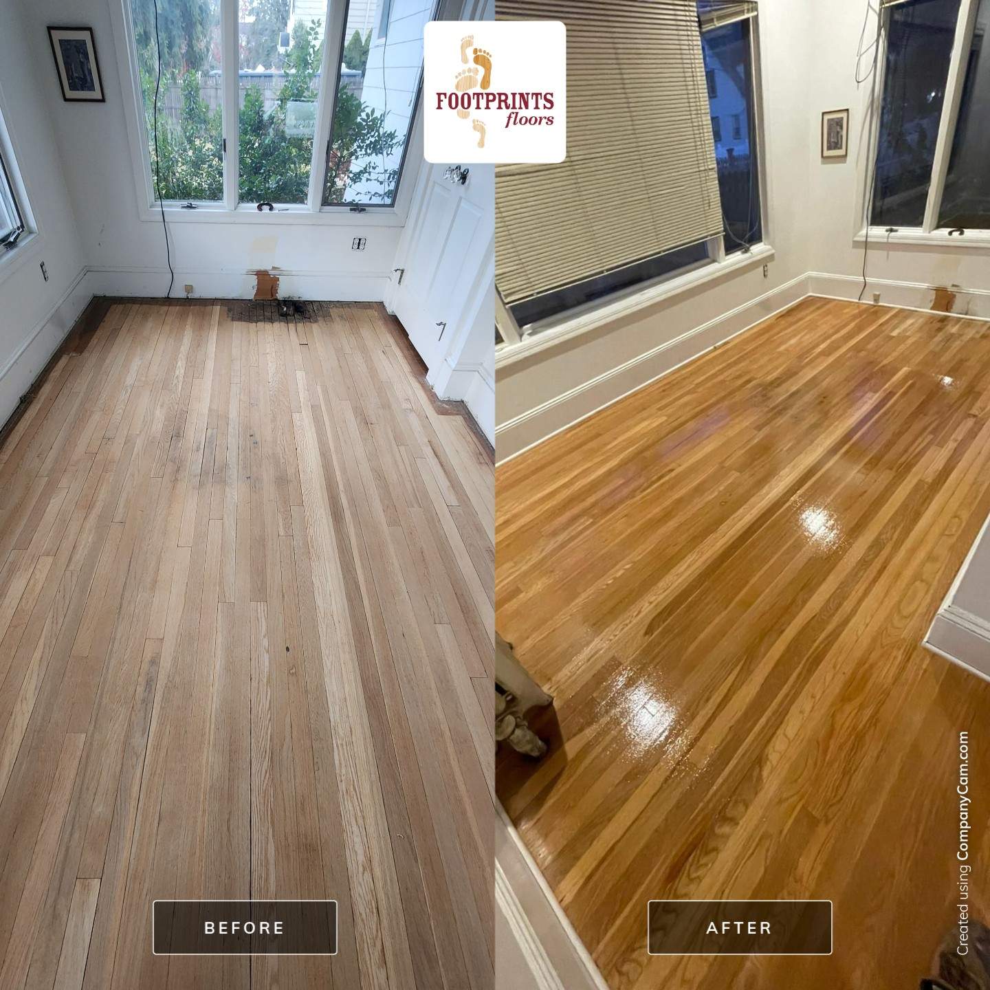 Hardwood floor repair and refinish using Duraseal Natural Stain with Semi Gloss Finish by Footprints Floors Morristown