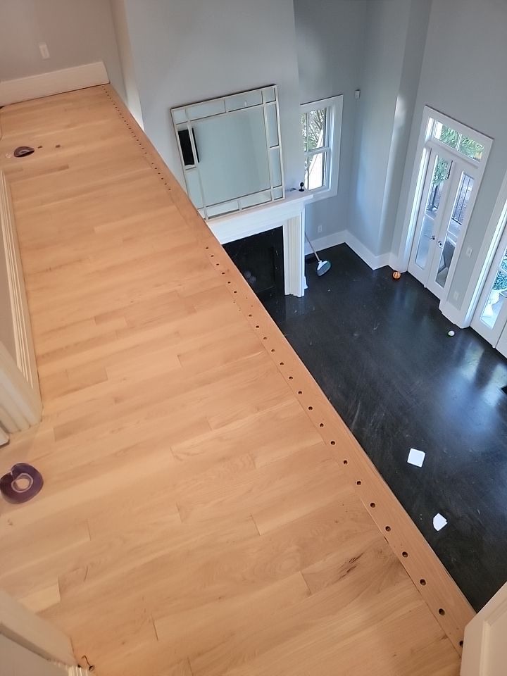 From dark to light, the results are stunning! Beautiful white oak refinish with Country White stain by Footprints Floors of Nashville