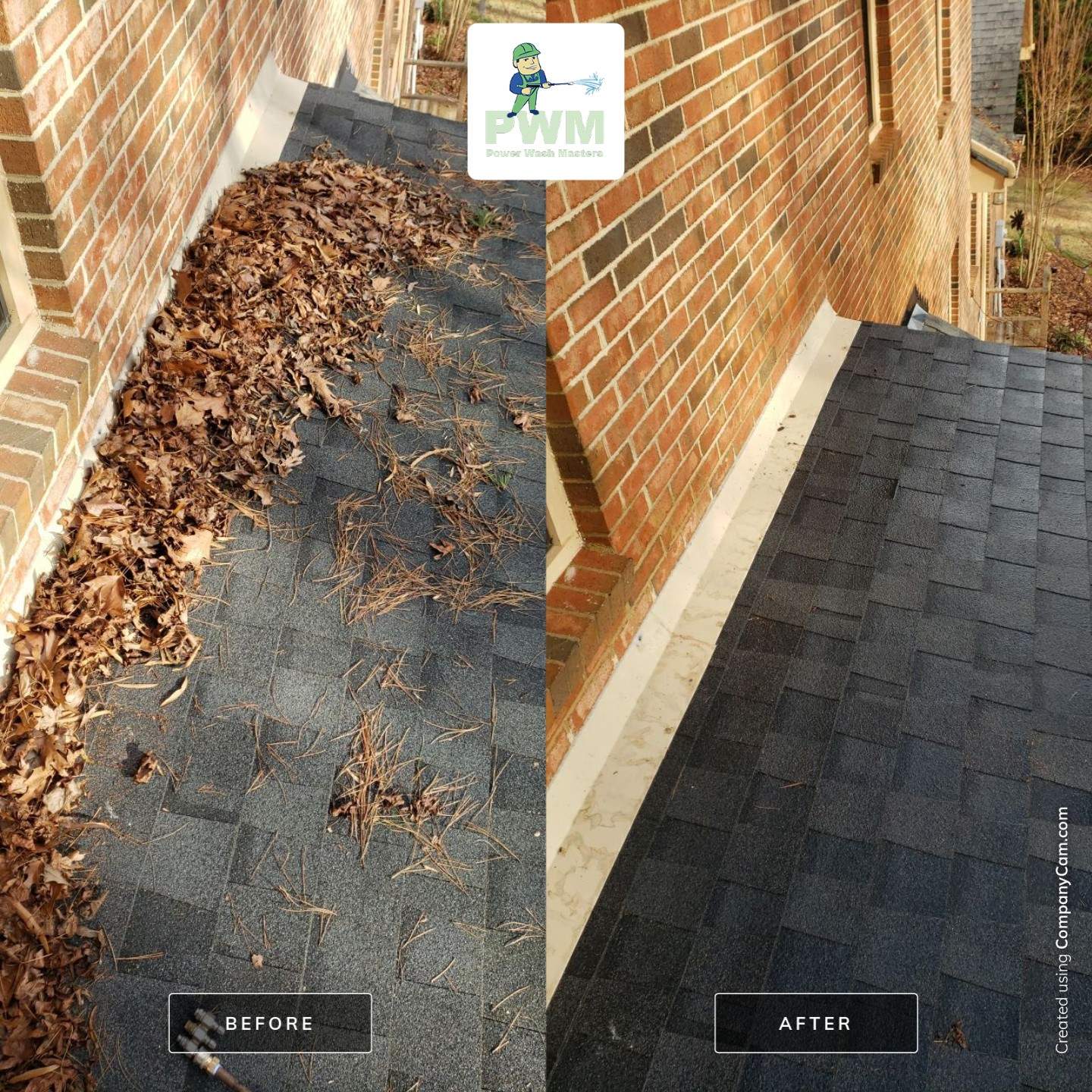 Gutter Cleaning using water by Power Wash Masters LLC