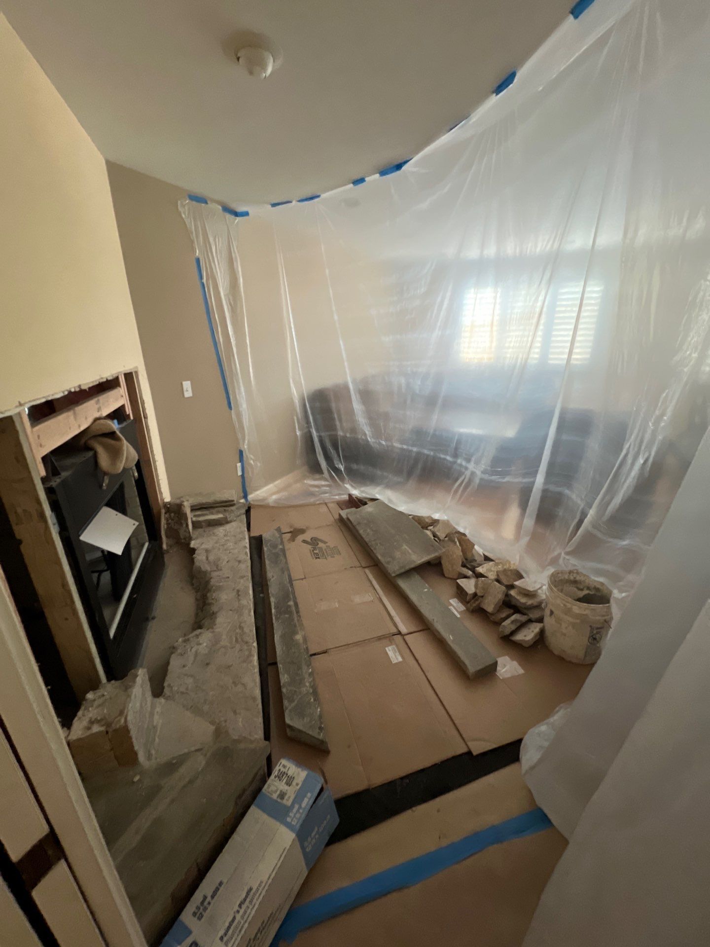 Wood Fireplace w/ Reused Stone by Neighborhood Chimney Services 