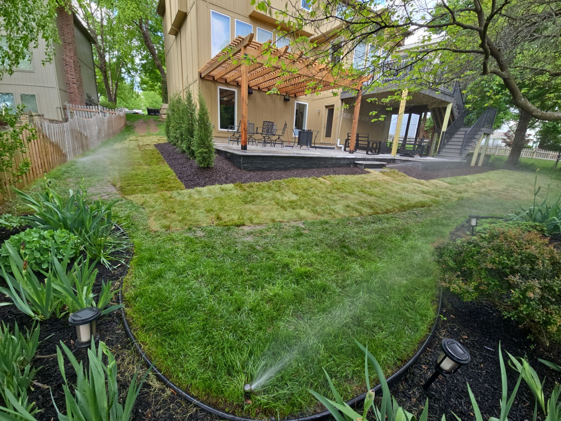 Back Yard Patio, Pergola, and Deck by LAND ESCAPES LLC