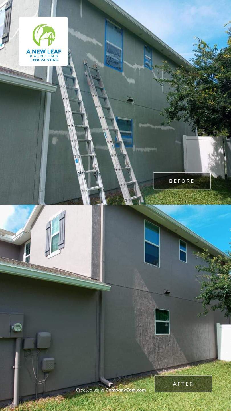 Stucco Repair and Exterior Painting in Jacksonville FL 32223 with Loxon XP and Emerald Rain Refresh by A New Leaf Painting, LLC