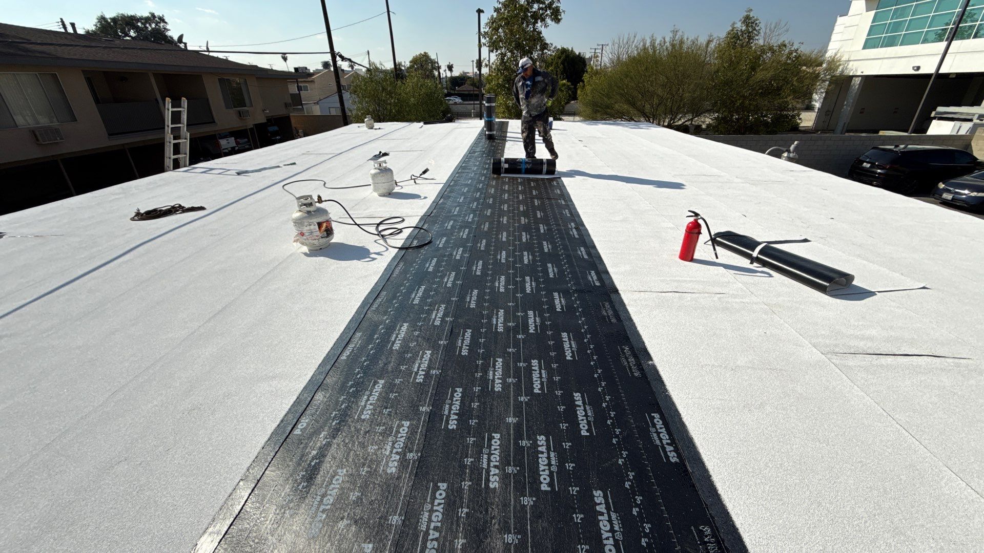 Carport Modified Bitumen Installation using ASC Modified Bitumen Roofing System by Hull Brothers Roofing