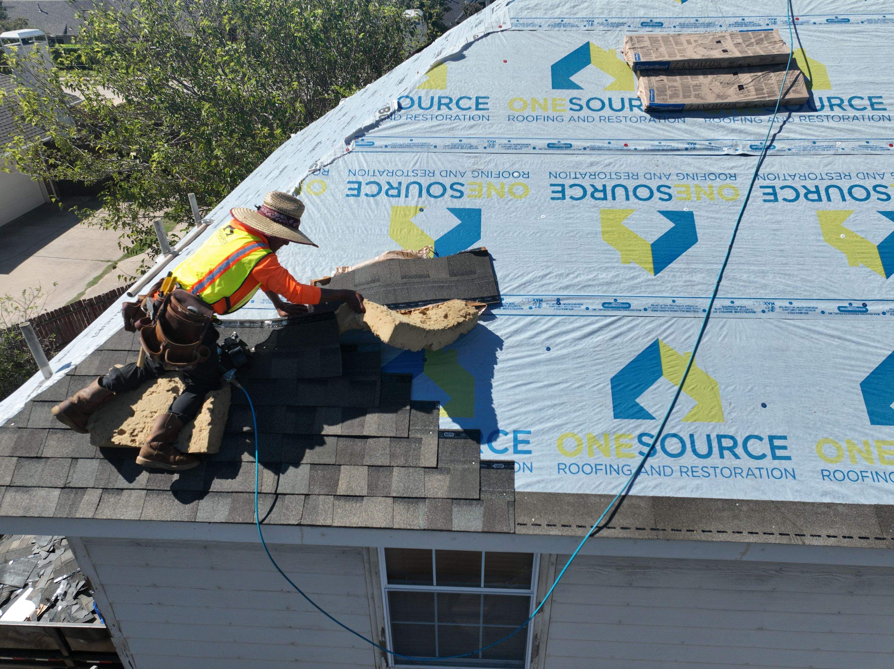 Residential Roofing Installation using CertainTeed Landmark MaxDef Weathered Wood by OneSource Roofing and Restoration