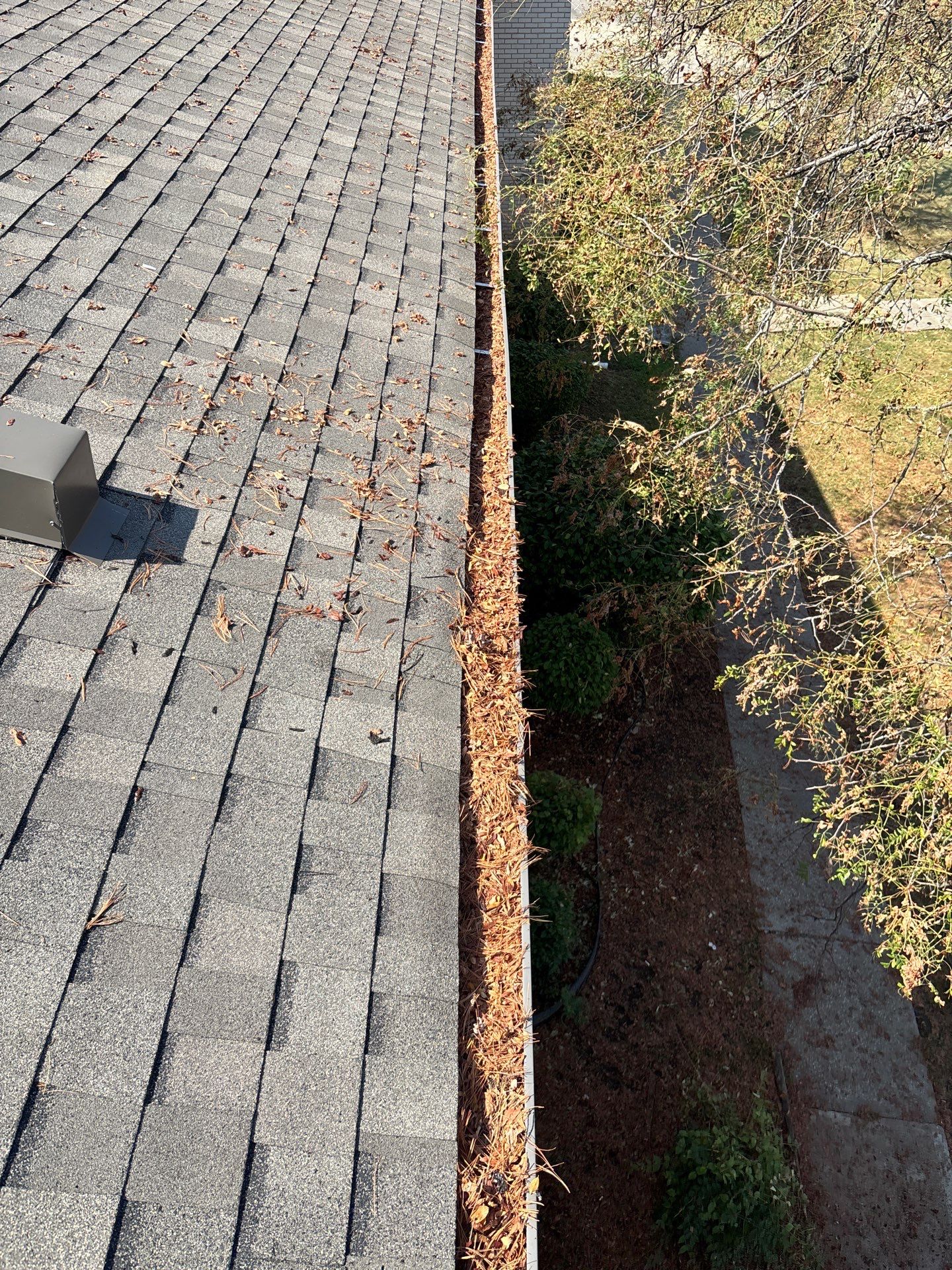 Commercial gutter cleaning St. Louis before photo with filled gutters