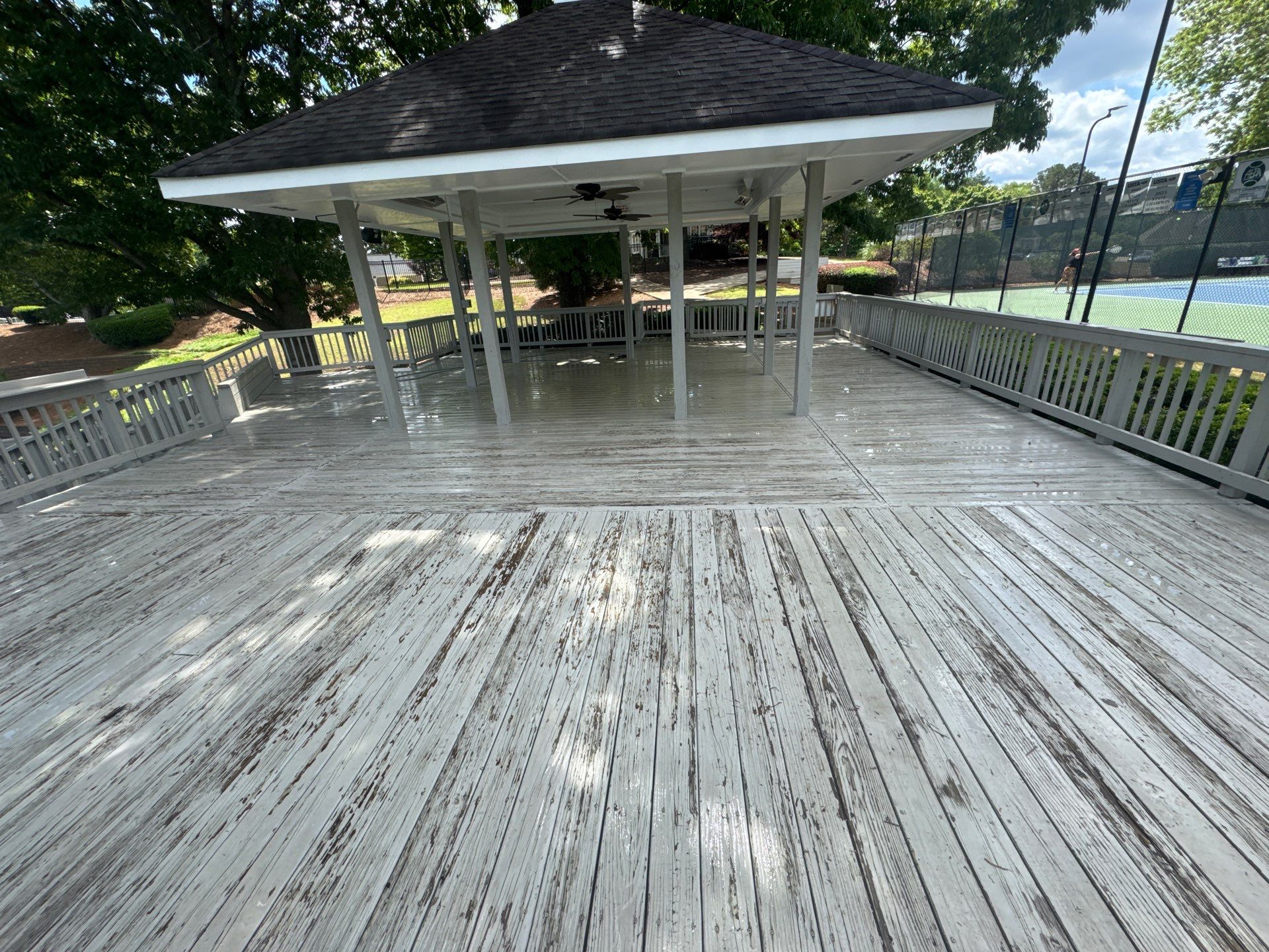Exterior Deck and Pavilion Painting for Wexford Tennis Club in Roswell by Swift Home Renovations