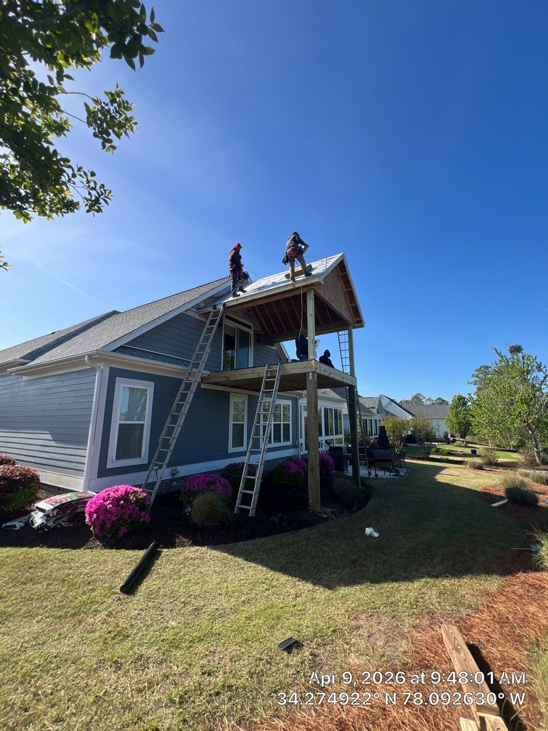 Two-Story Elevated Porch and Deck Construction in Leland, NC by RGR Construction and Roofing, LLC