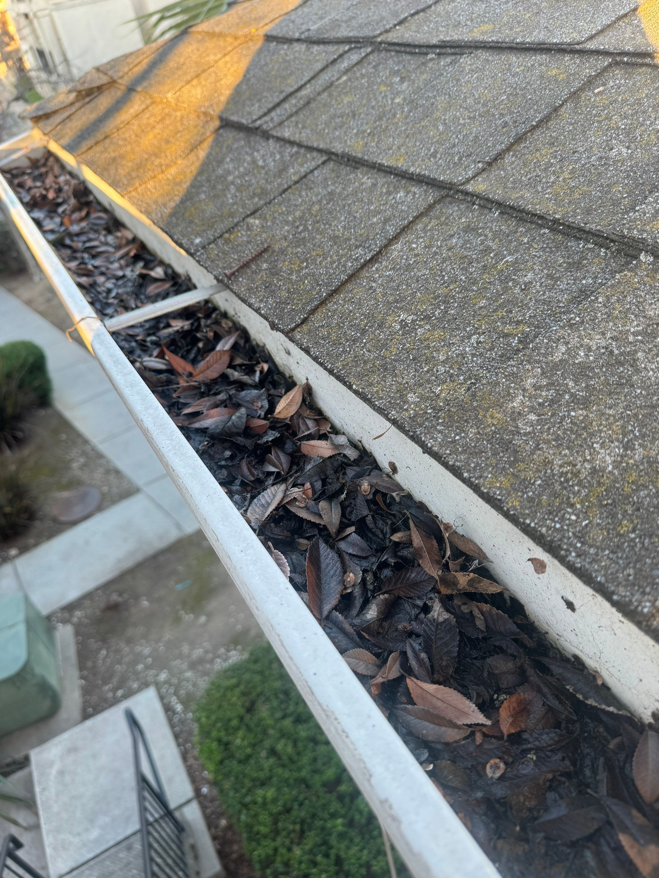 Commercial gutter cleaning Georgia before photo with filled gutters