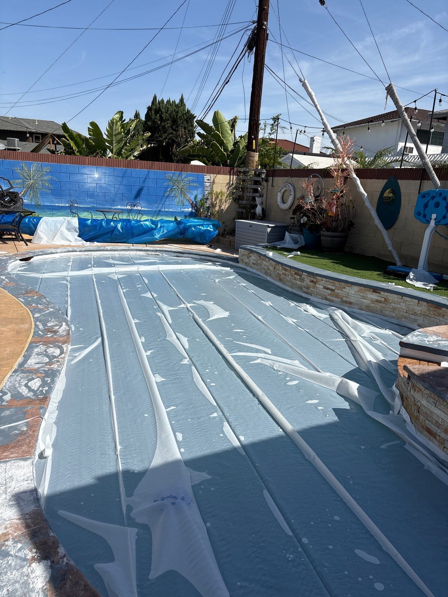 Sandblast & Staining Pool Deck In by La Power Washing Inc