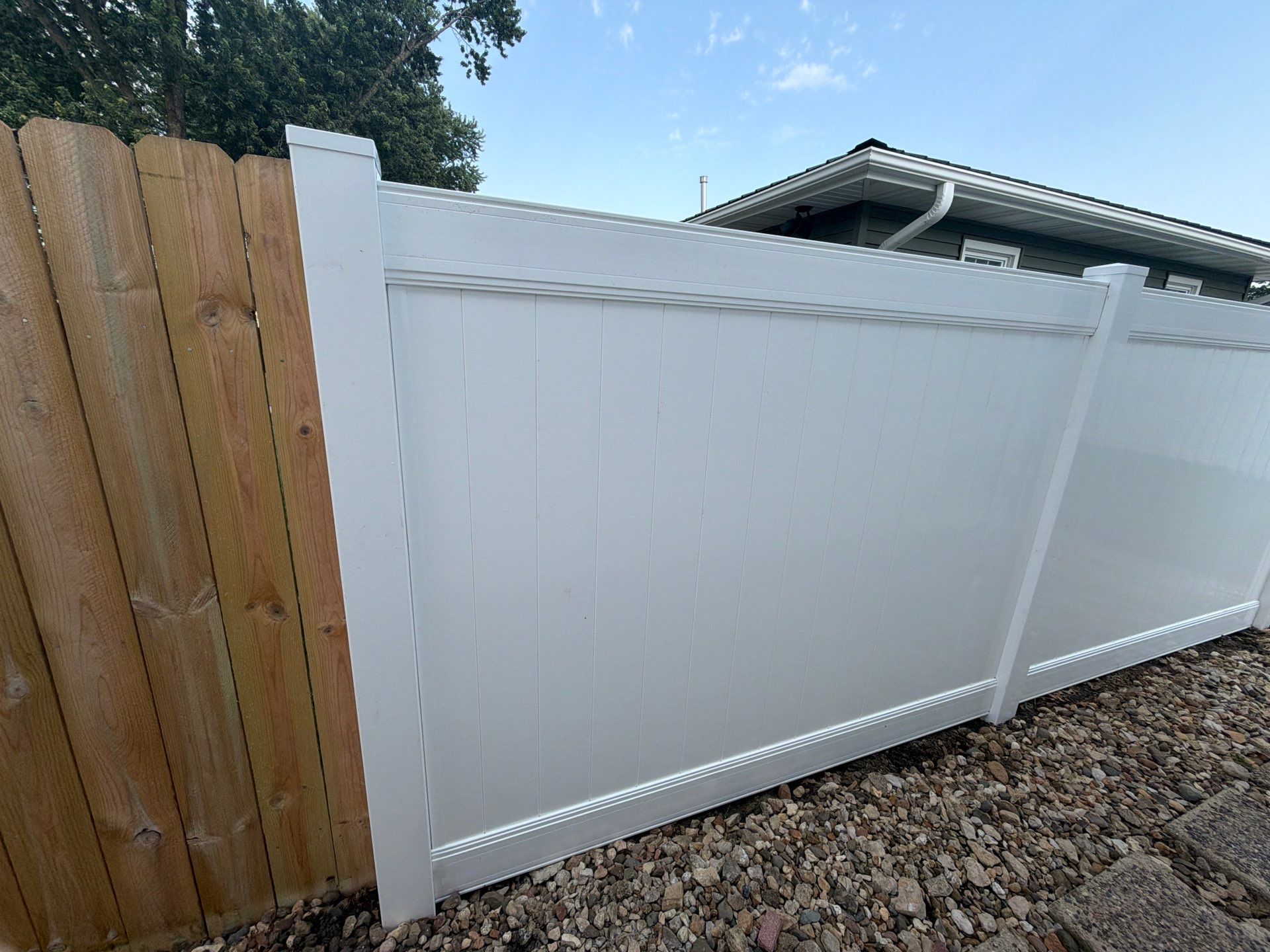 White Vinyl Privacy Fence Installation and Side Yard Upgrades in Waterloo by Perfect Picket Fence and Stain