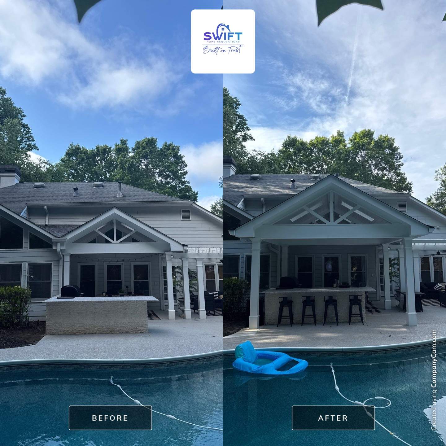 Marietta Poolside Pavilion with Custom Outdoor Kitchen and Pergola by Swift Home Renovations