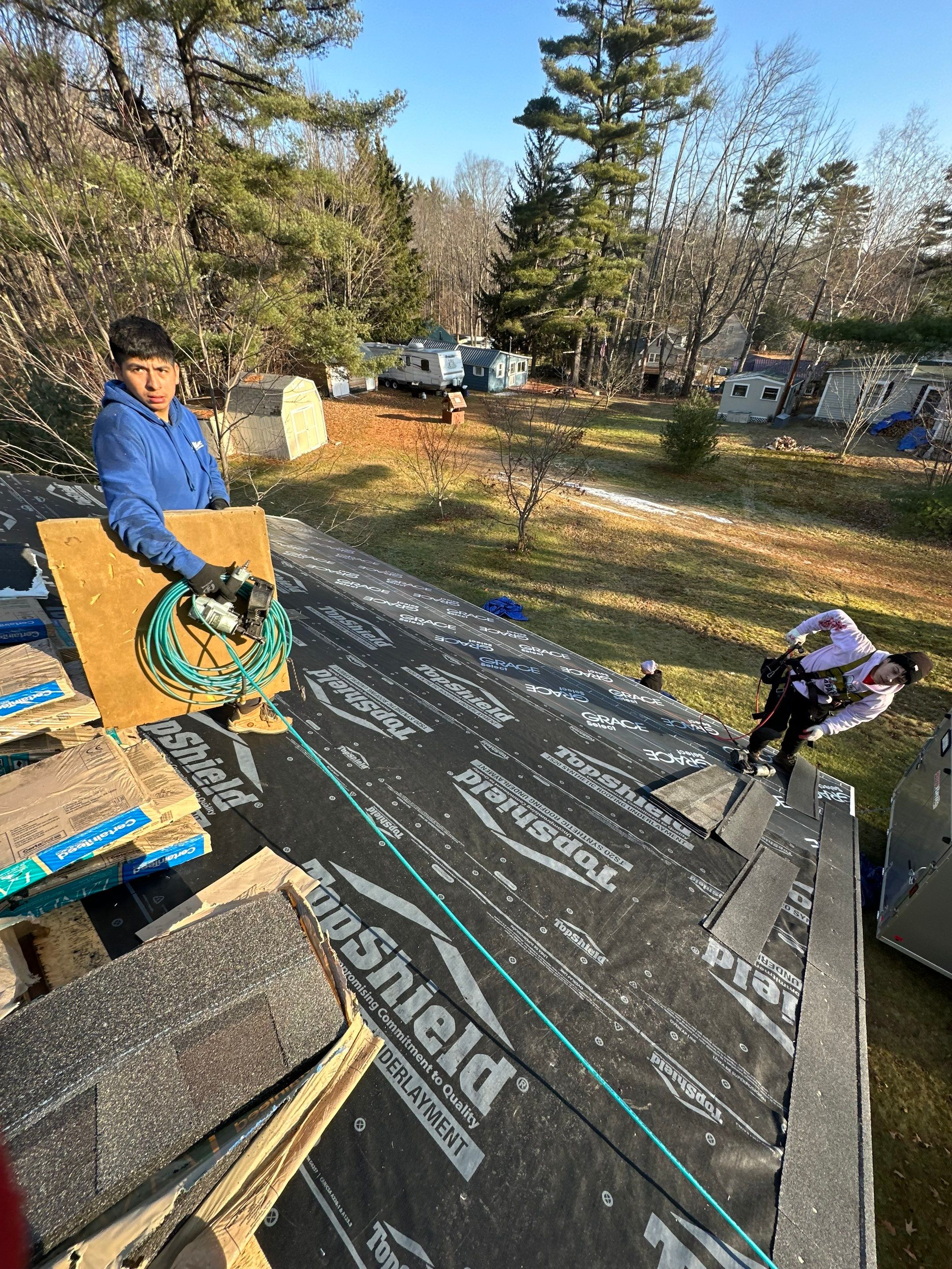 New Garage Roof In Merideth New Hampshire by Tall pine roofing