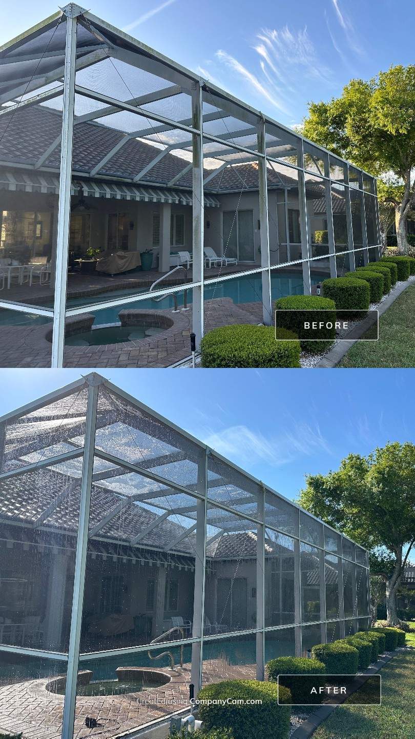 Paver Pool Deck and Screen Enclosure Cleaning in Lakewood Ranch, FL (Rosedale Highlands Community) by Sunshine AquaWash