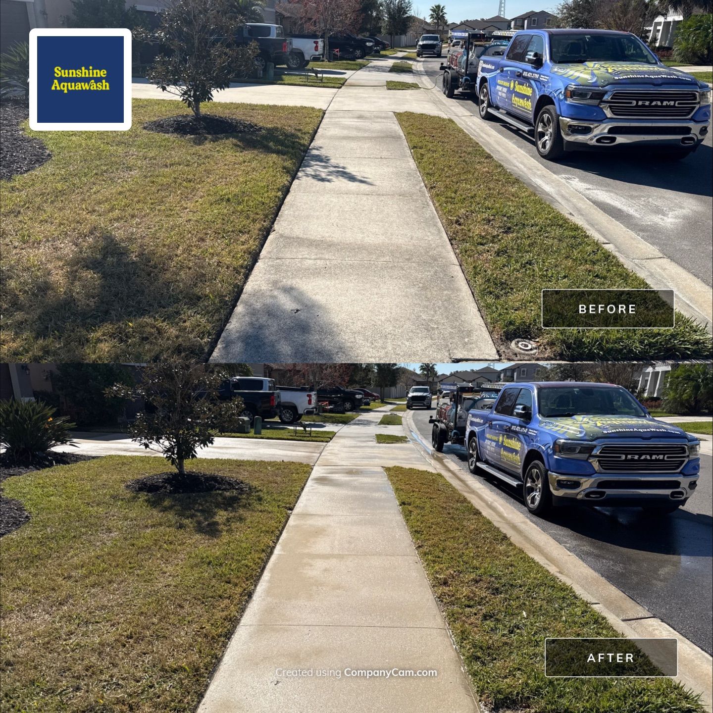 2-Car Concrete Driveway & Sidewalk Cleaning in Trevesta – Palmetto, FL by Sunshine AquaWash