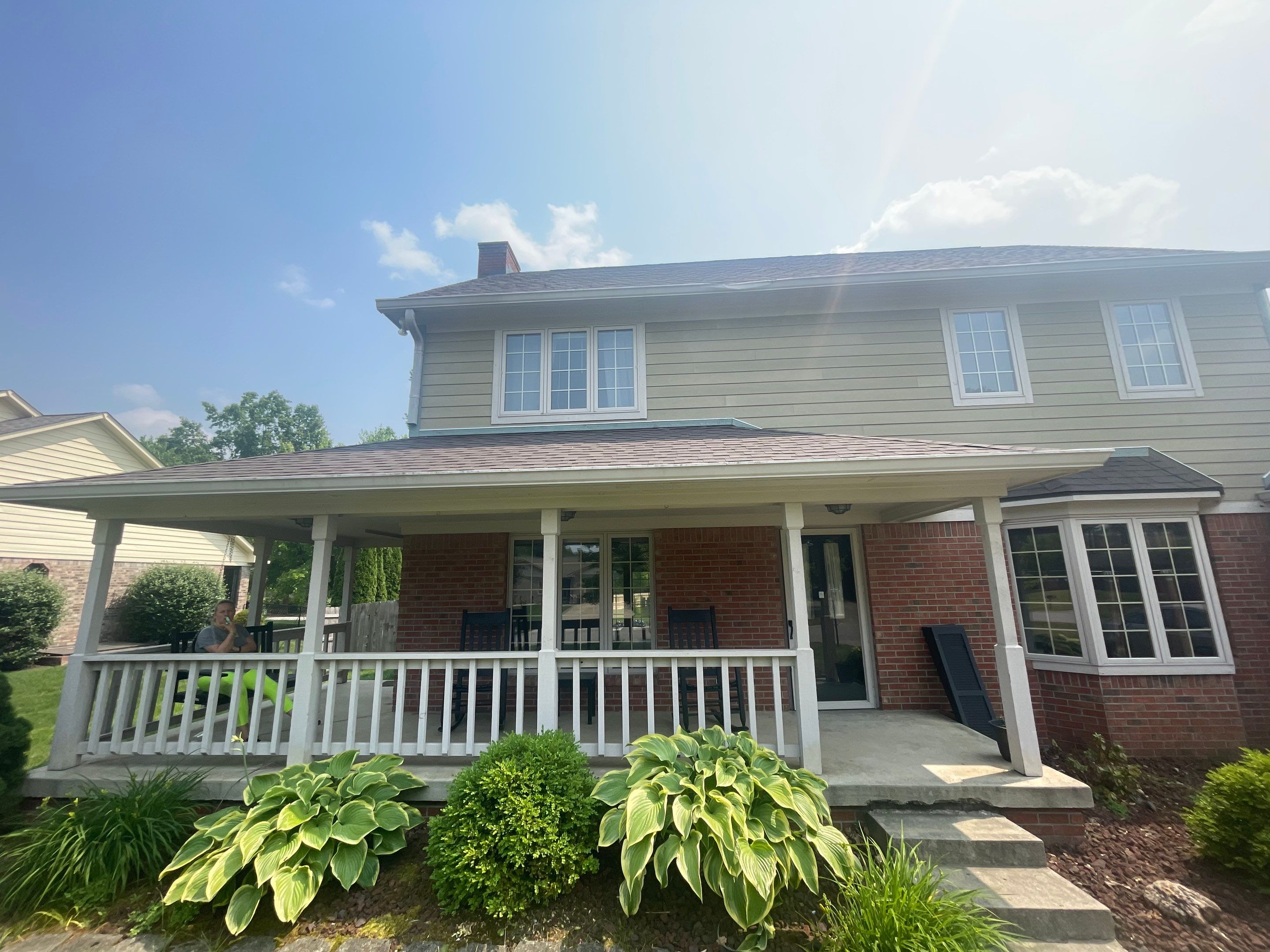 Tornado damage in Whiteland. Roof replacement, James Hardie siding, exterior paint, gutters, windows, doors by 317 Roofing & Restorations