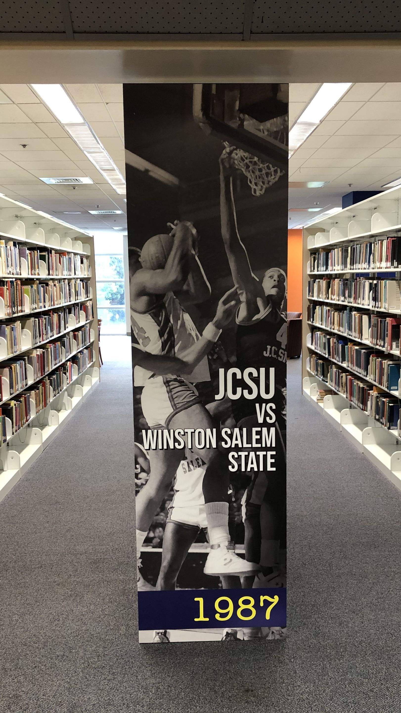 Johnson C. Smith University - Library Pillar Vinyl Wrap by QC Signs and Graphics