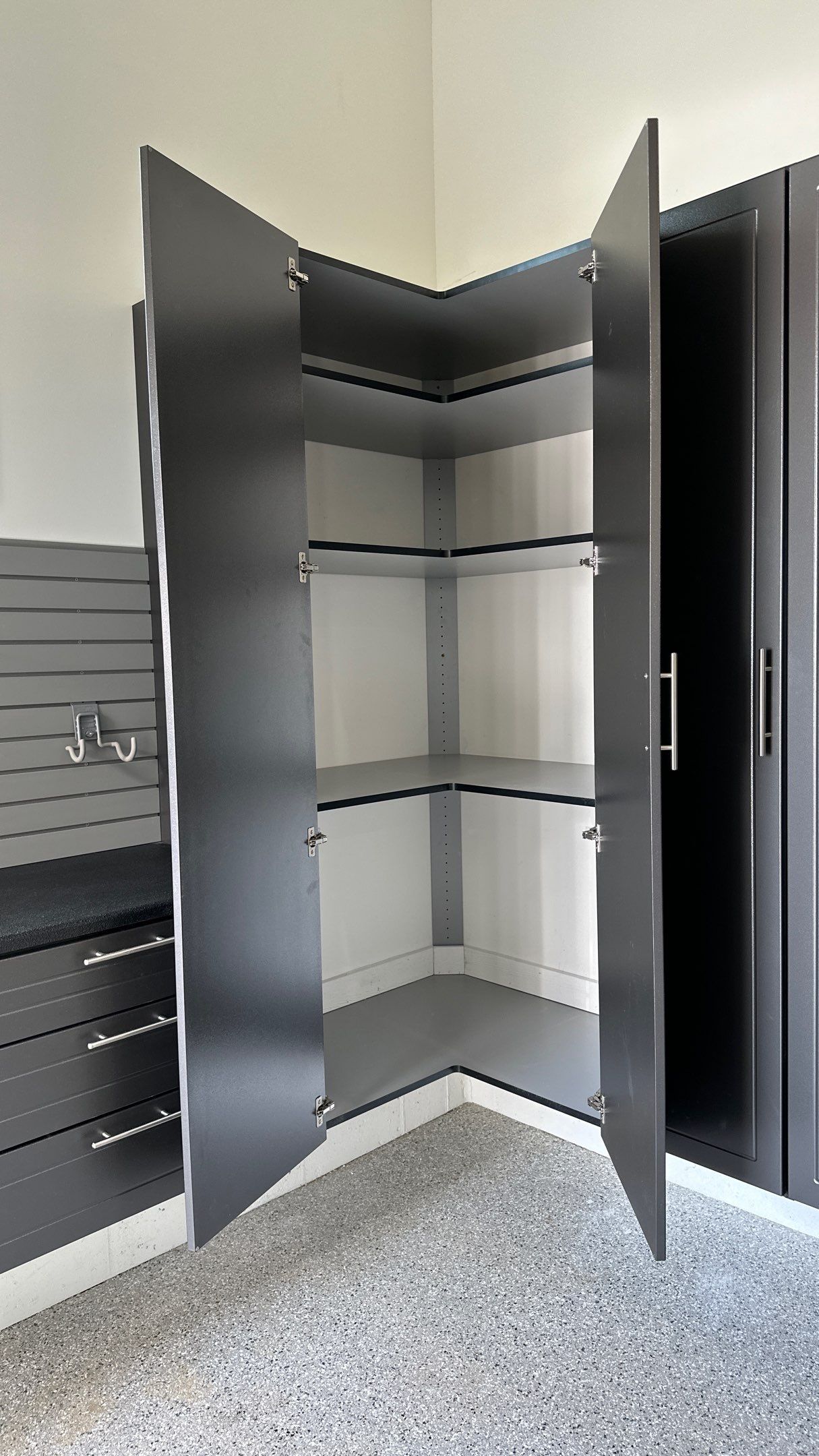 Mark S. chose Pewter powder for his cabinets. by Banner Garage
