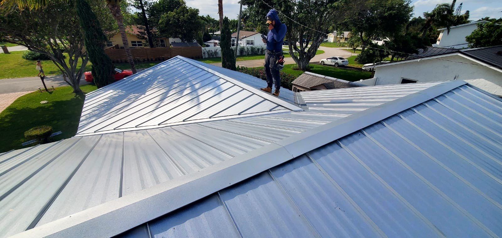 Residential Roofing Installation using 1" Nail strip metal roof by BLUES BROTHERS ROOFING