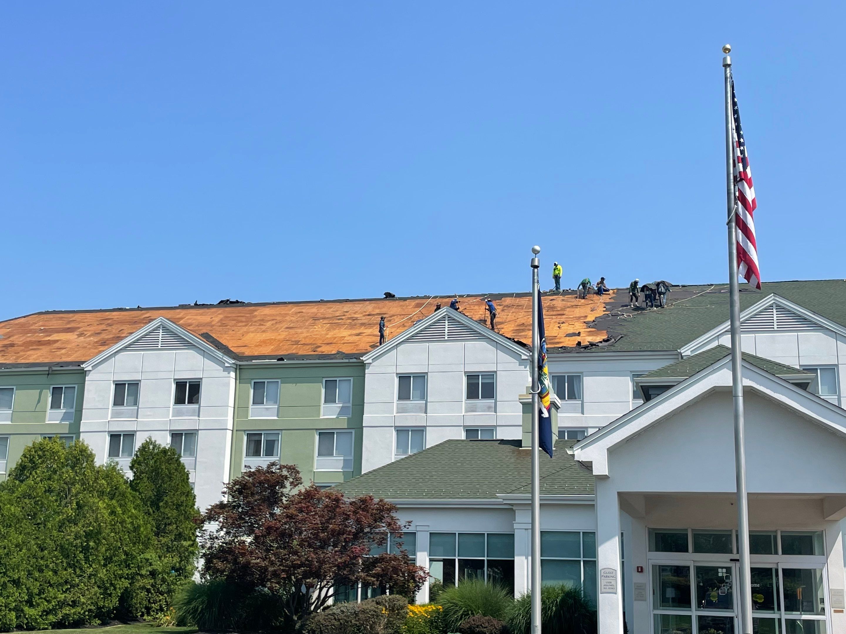 Commercial Roofing Installation using GAF Timberline / New Gutters and Downspouts by All Site Roofing