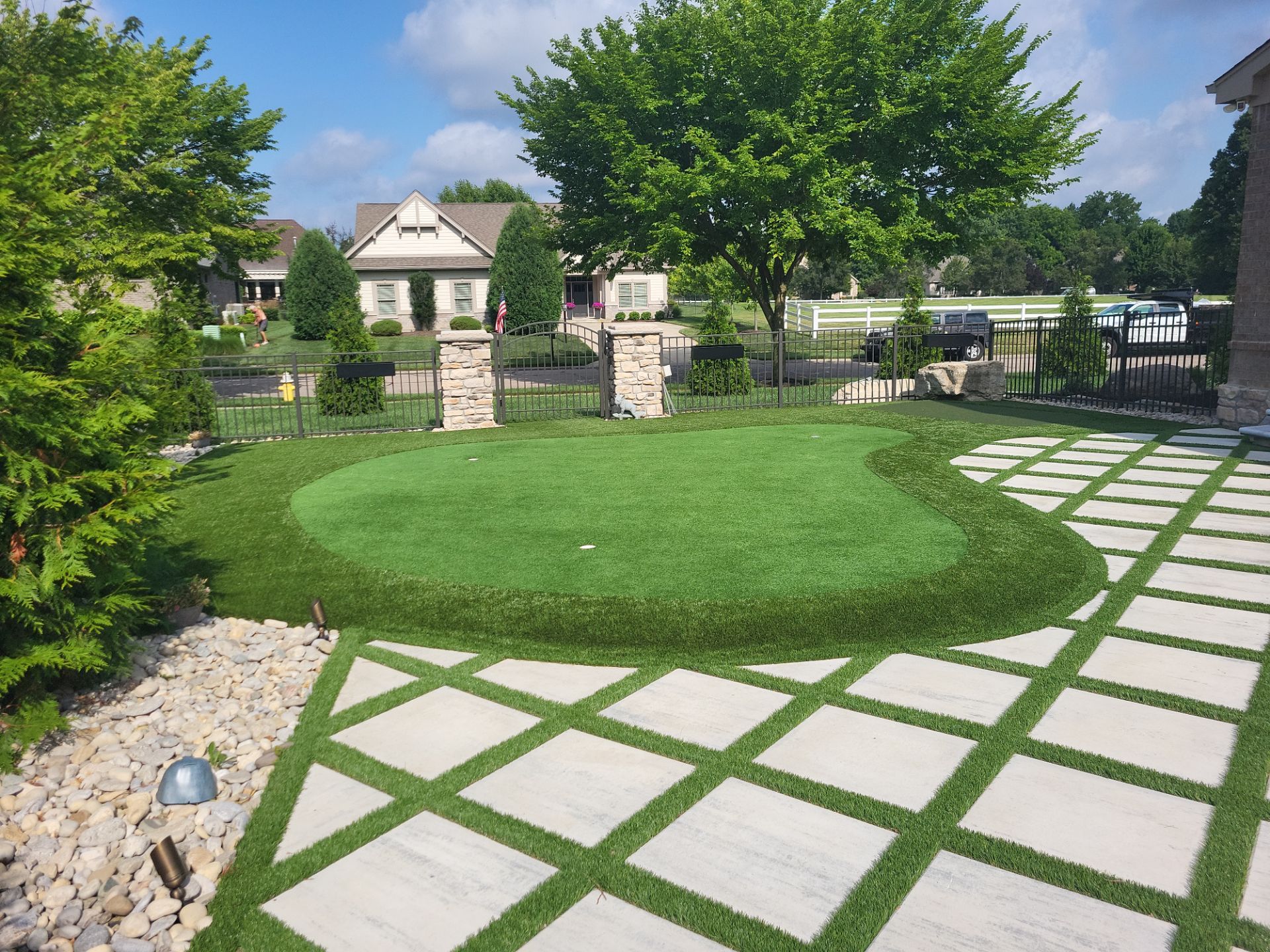 Residential Golf Green and Modern Paver Patio Installation in Centerville by Southwest Greens Midwest